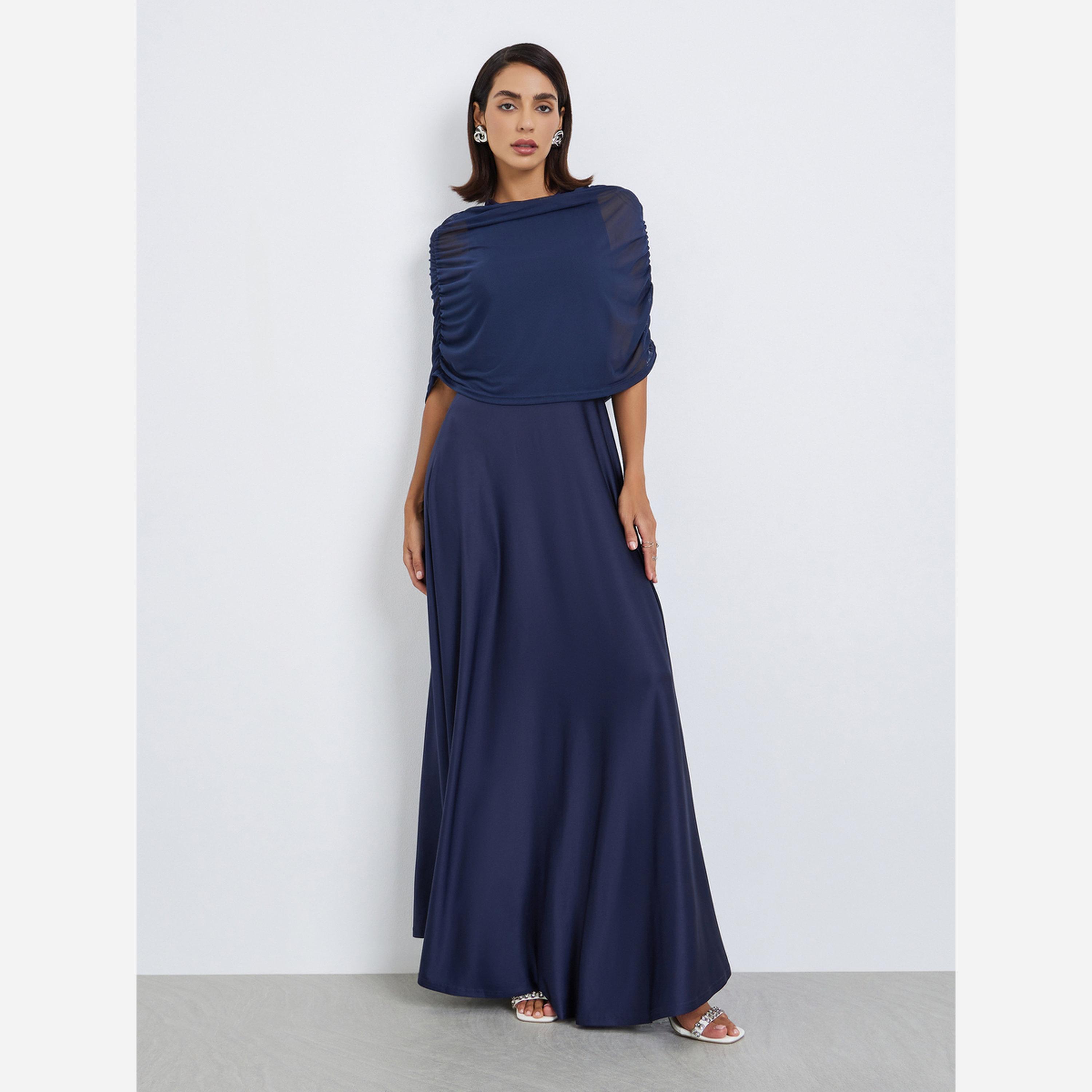 Styli Solid Different materials splicing fashion party MIDI Dress-women-clothing-dresses-image-3