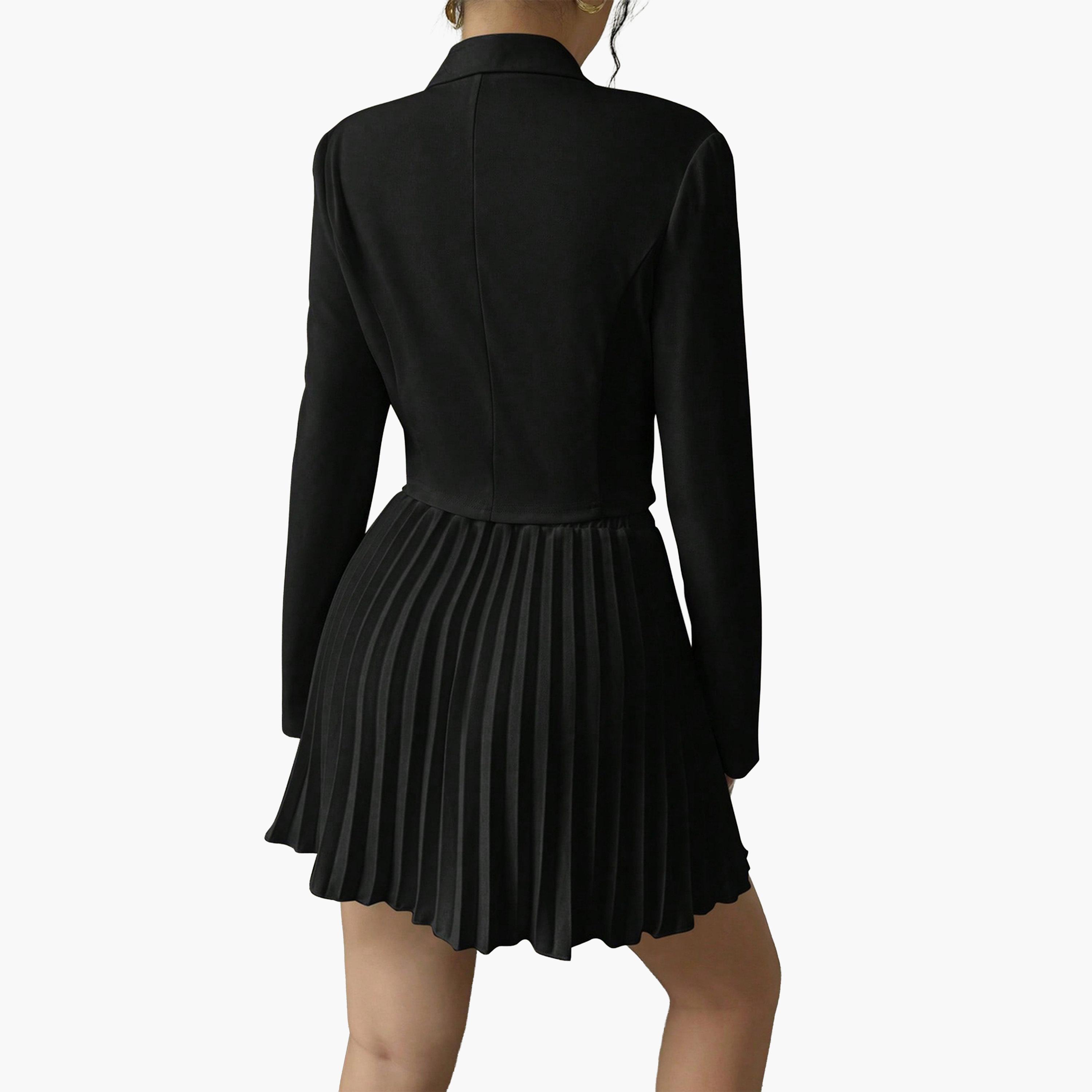 تيك تو - طقم بليزر نسائي ياقة عريضة وتنورة مطوية-women-clothing-coordsets-image-3