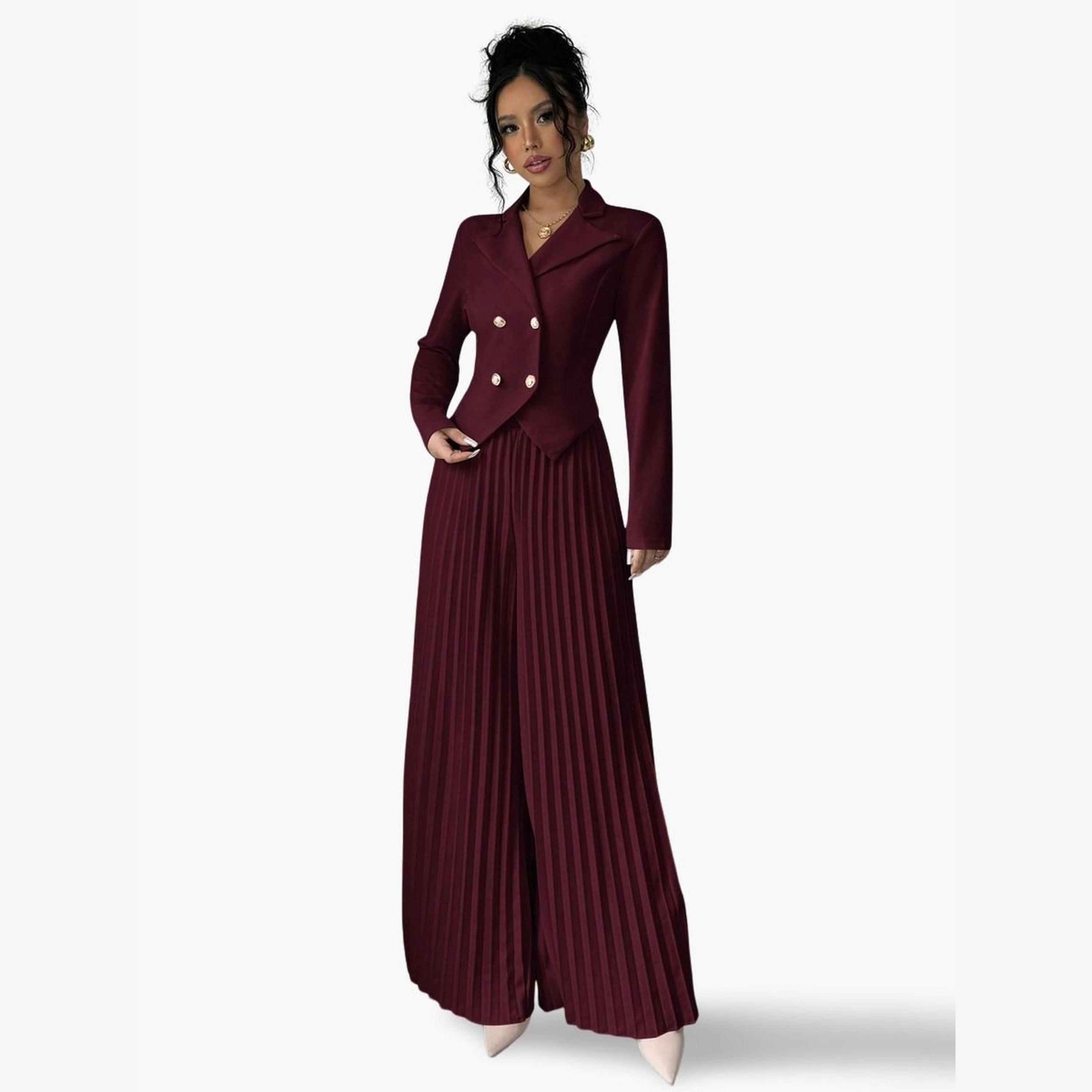 Take Two Women Button Front Blazer and Pleated Pants Co-Ords-women-clothing-coordsets-image-1
