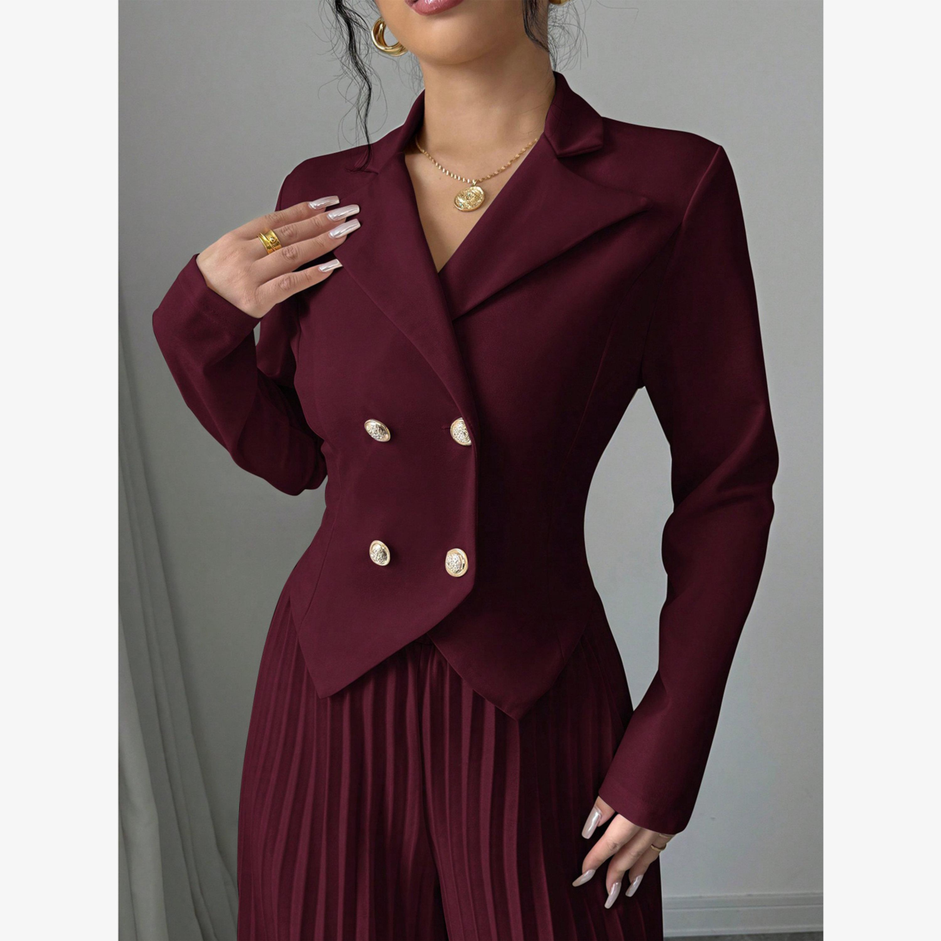 Take Two Women Button Front Blazer and Pleated Pants Co-Ords-women-clothing-coordsets-image-3