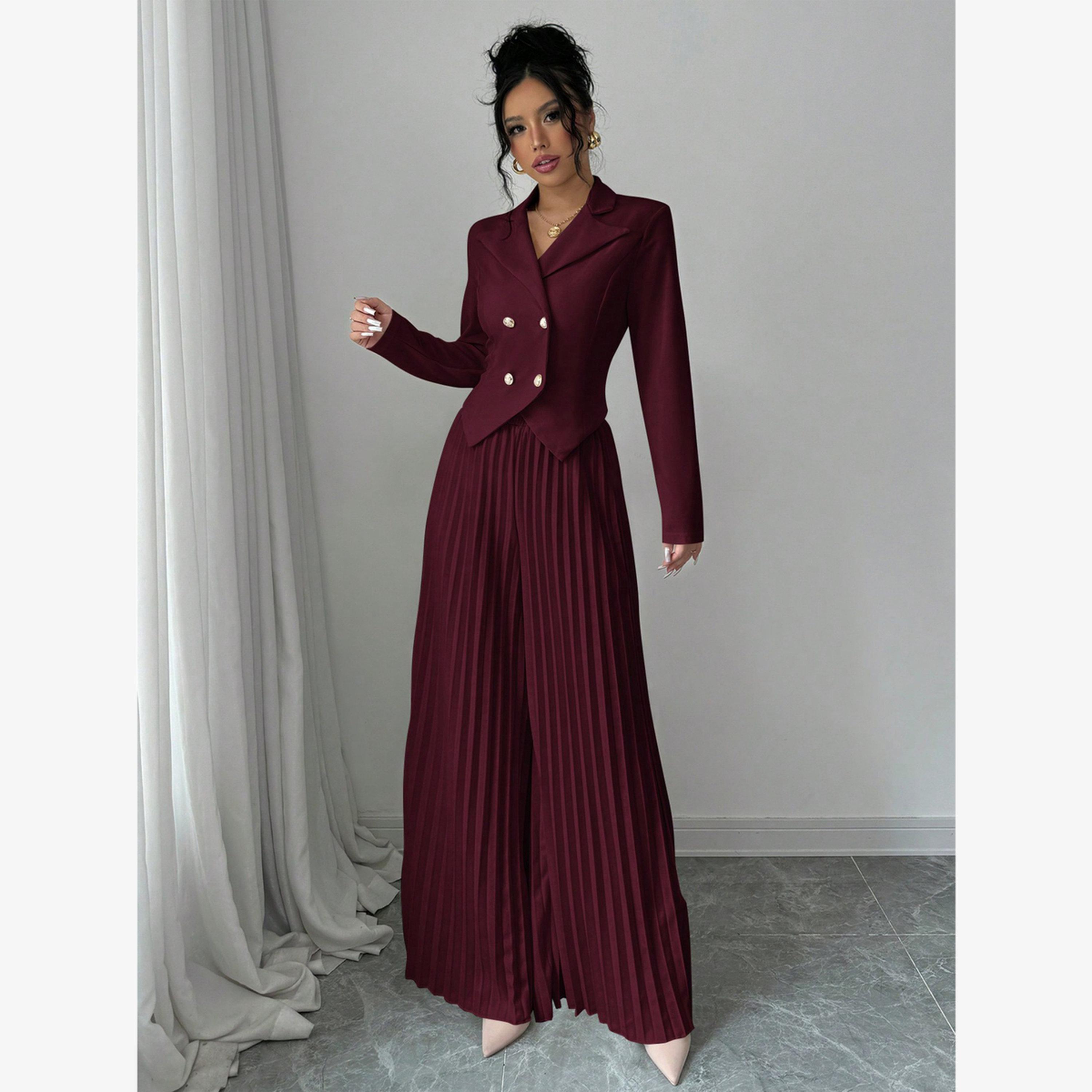 Take Two Women Button Front Blazer and Pleated Pants Co-Ords-women-clothing-coordsets-image-4