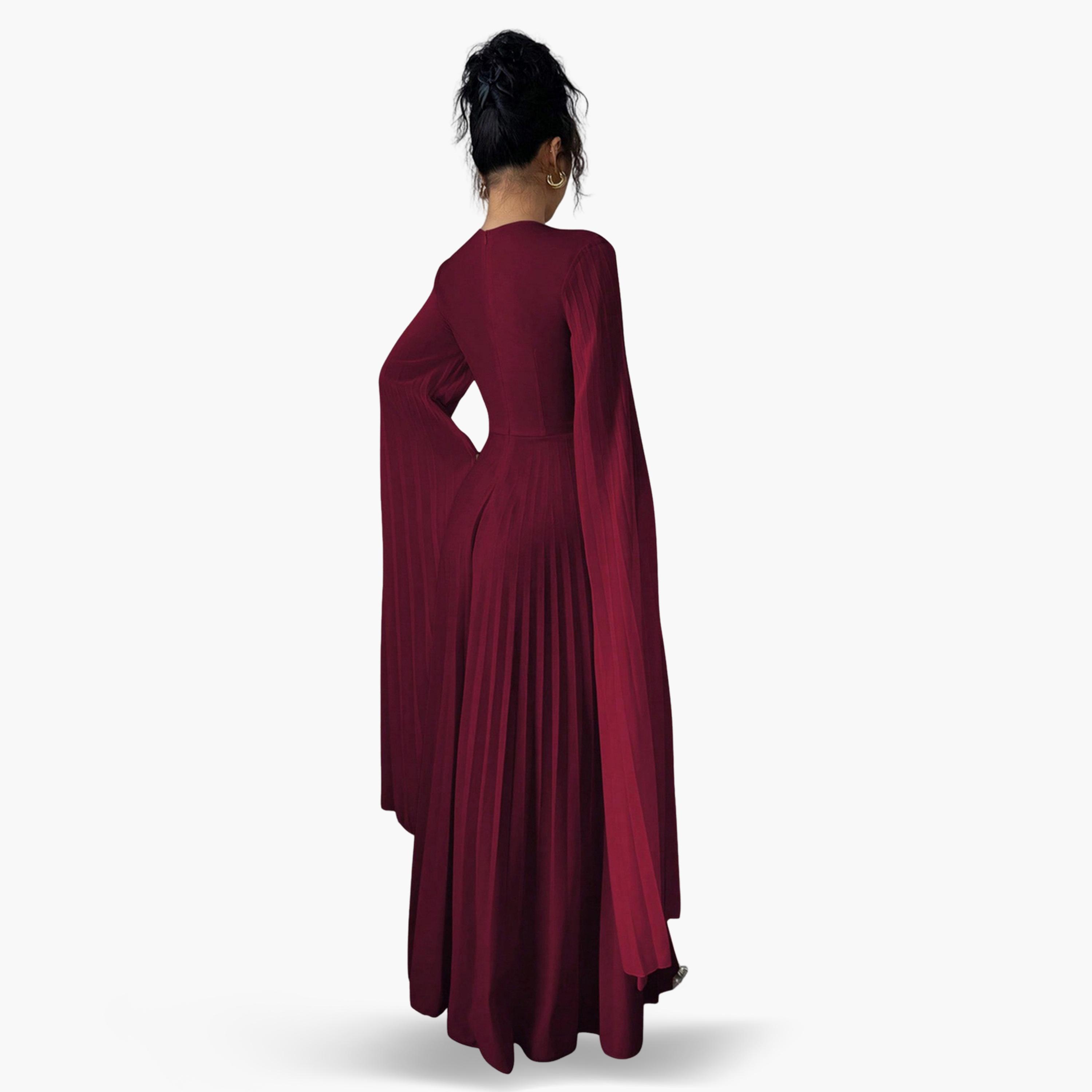 تيك تو - فستان متوسط الطول مطوي لون برغندي للنساء-women-clothing-dresses-image-4
