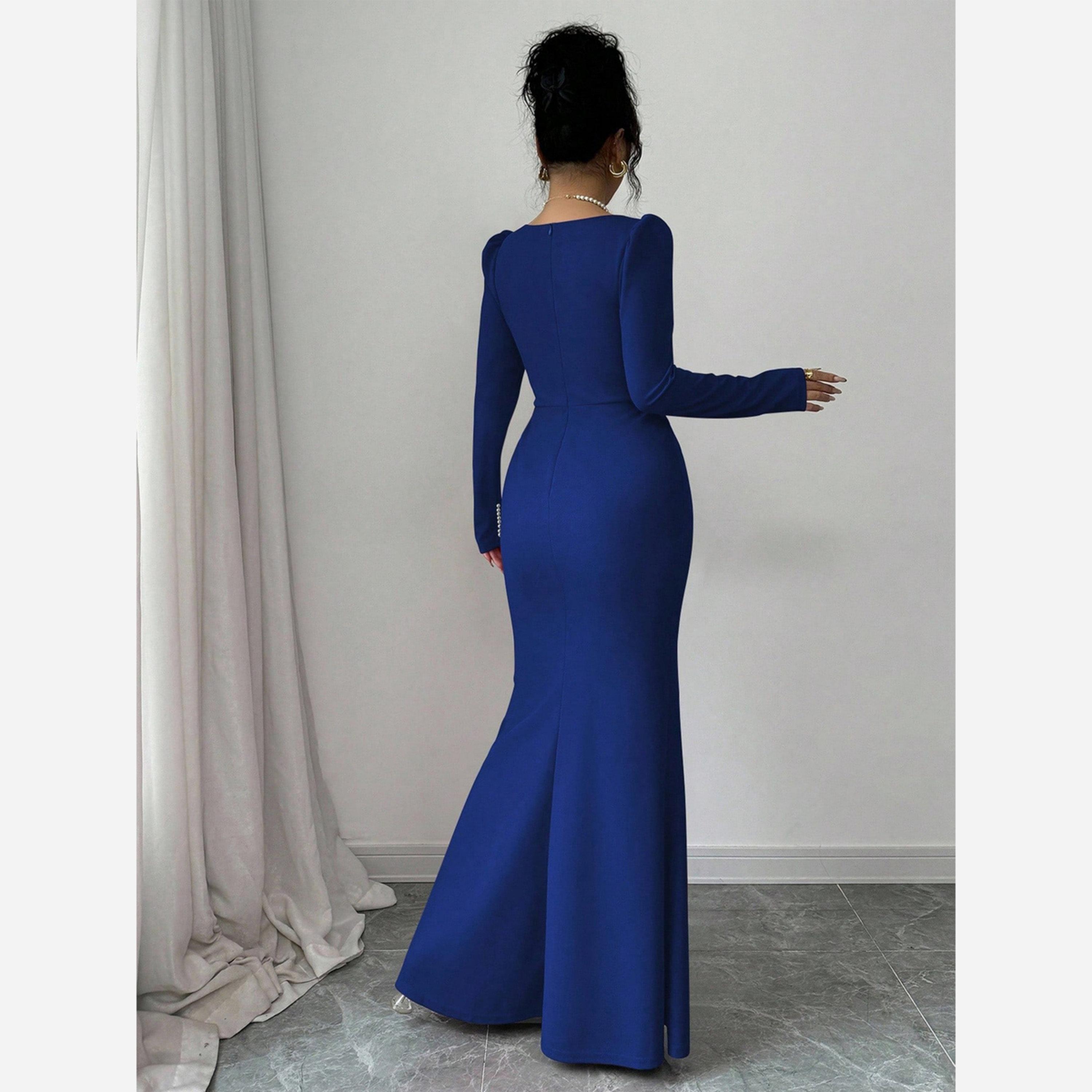 تيك تو - فستان متوسط الطول نسائي مزين باللؤلؤ الصناعي وخصر ضيق-women-clothing-dresses-image-3