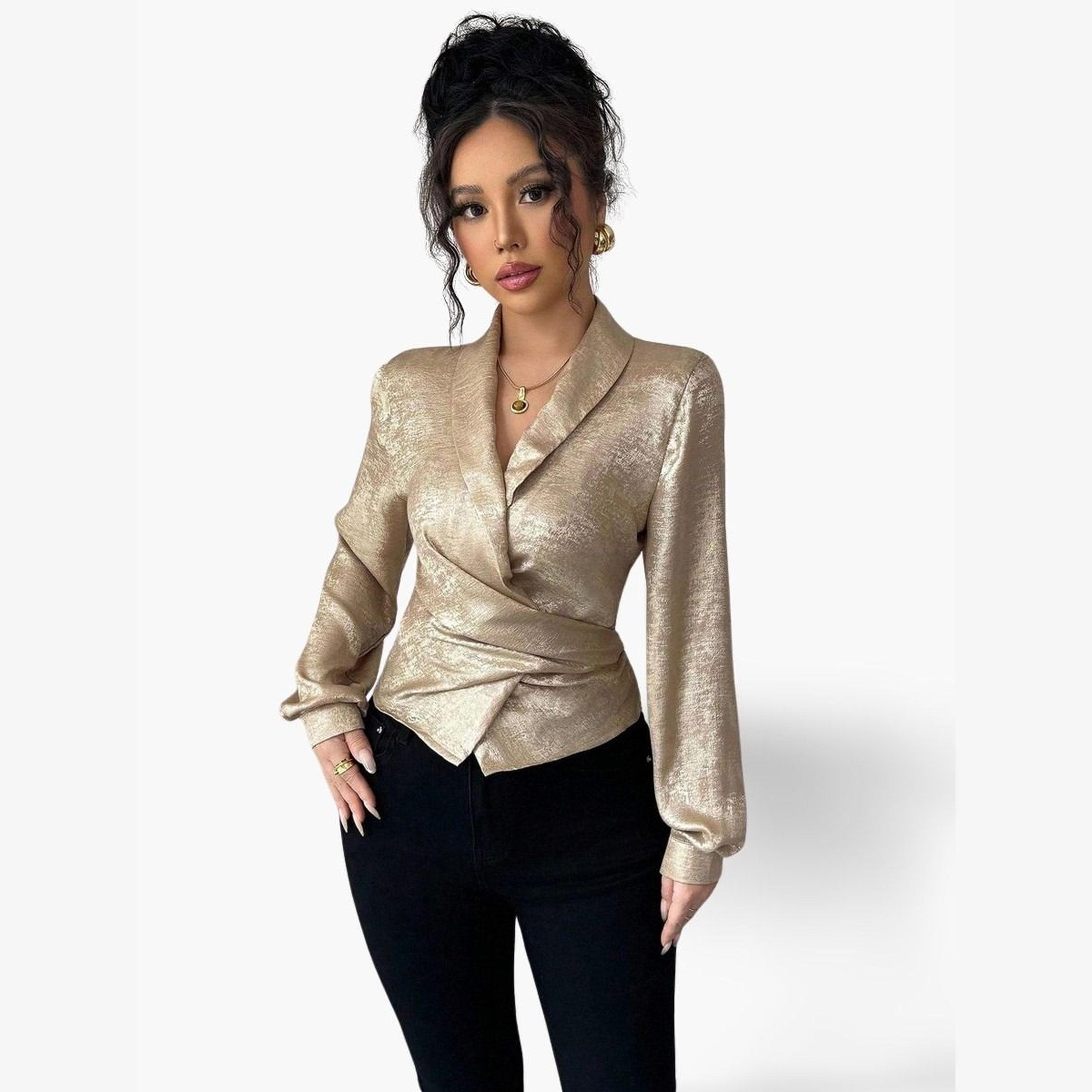 Take Two Women Solid V Neck Fitted Wrap Top-women-clothing-shirtsandblouses-blouses-image-1