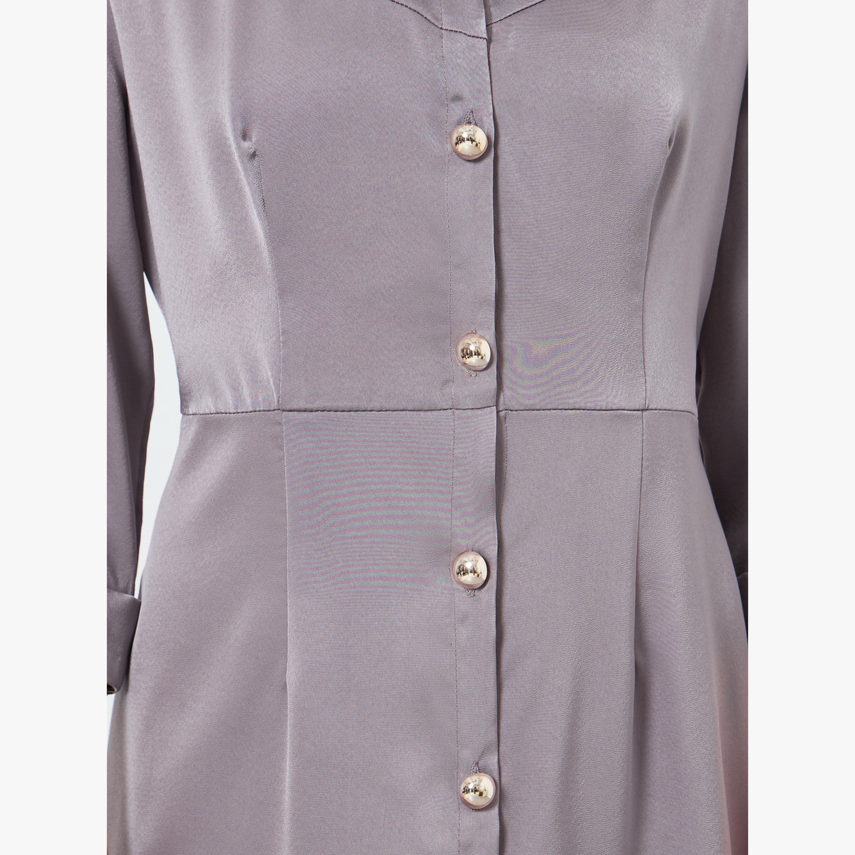 Take Two Women Grey Button Front Midi Shirt Dress-women-clothing-dresses-image-5