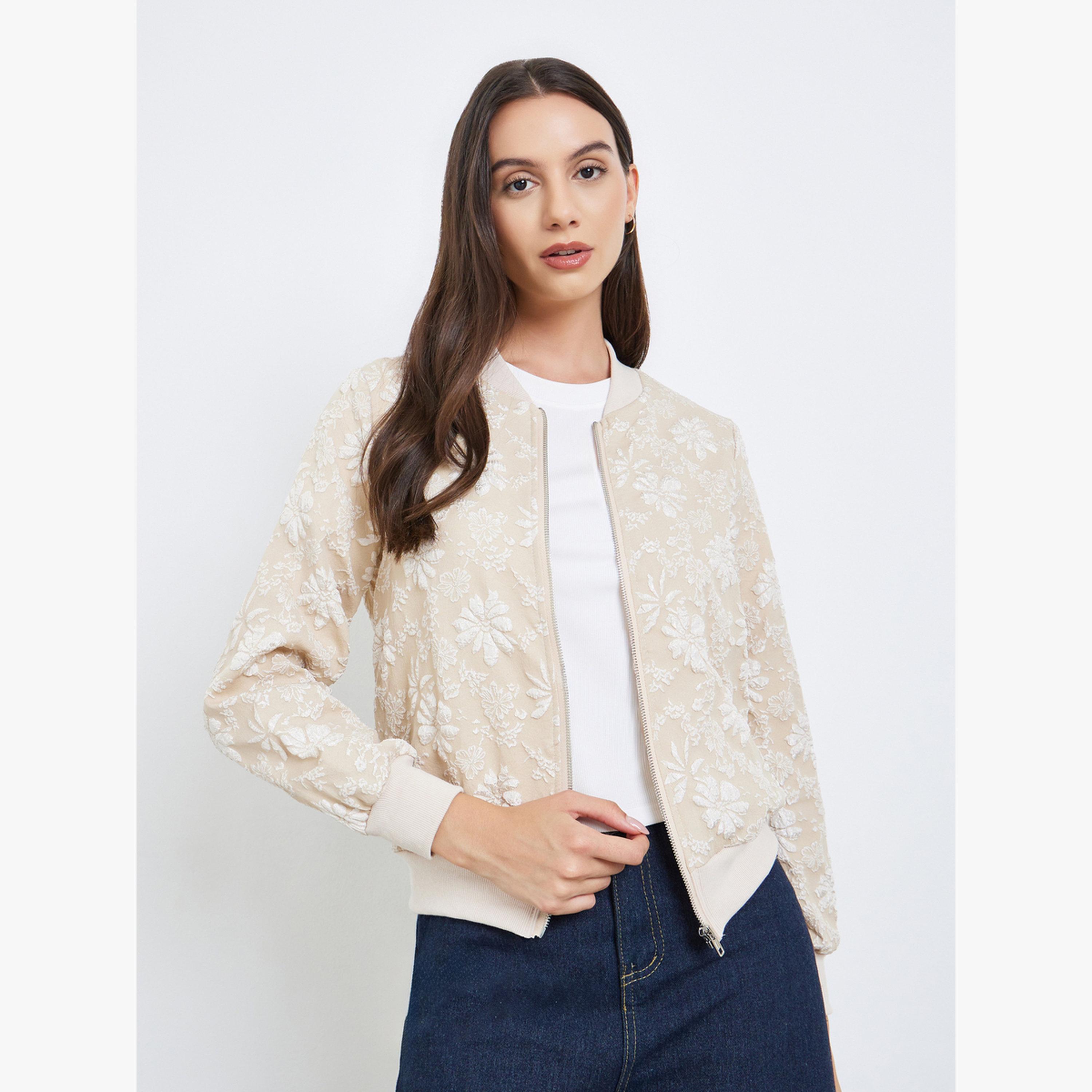 Take Two Floral Lace  Zip Up Elastic Cuff Jacket-women-clothing-coatsandjackets-jackets-image-1