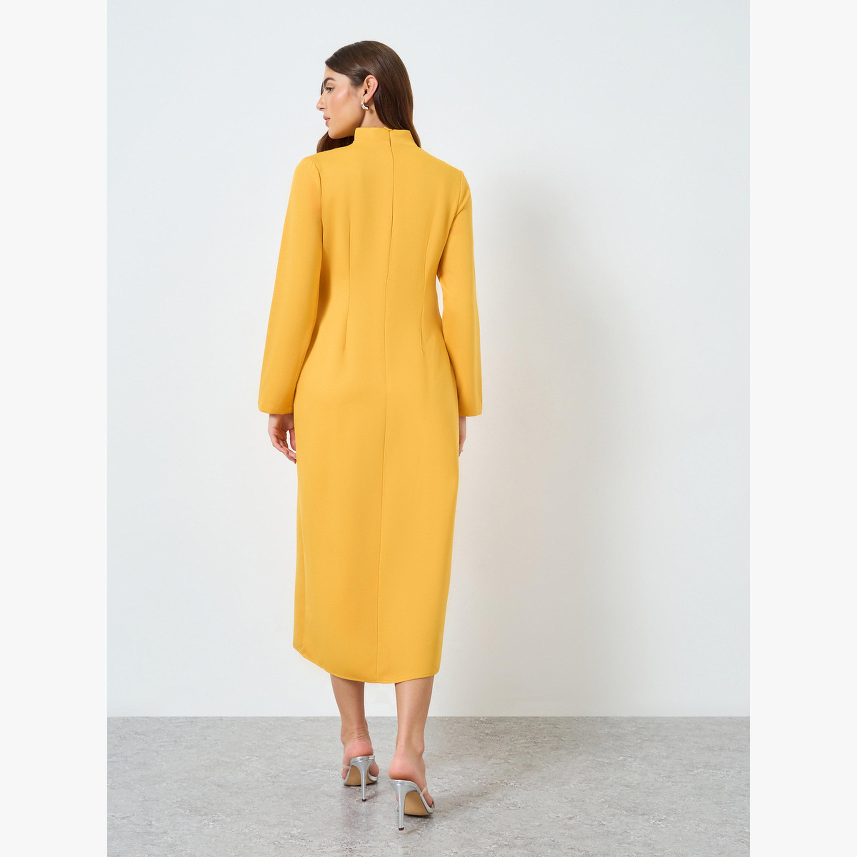 Take Two Solid Stand-Up Collar Button Detail Midi Dress-women-clothing-dresses-image-3