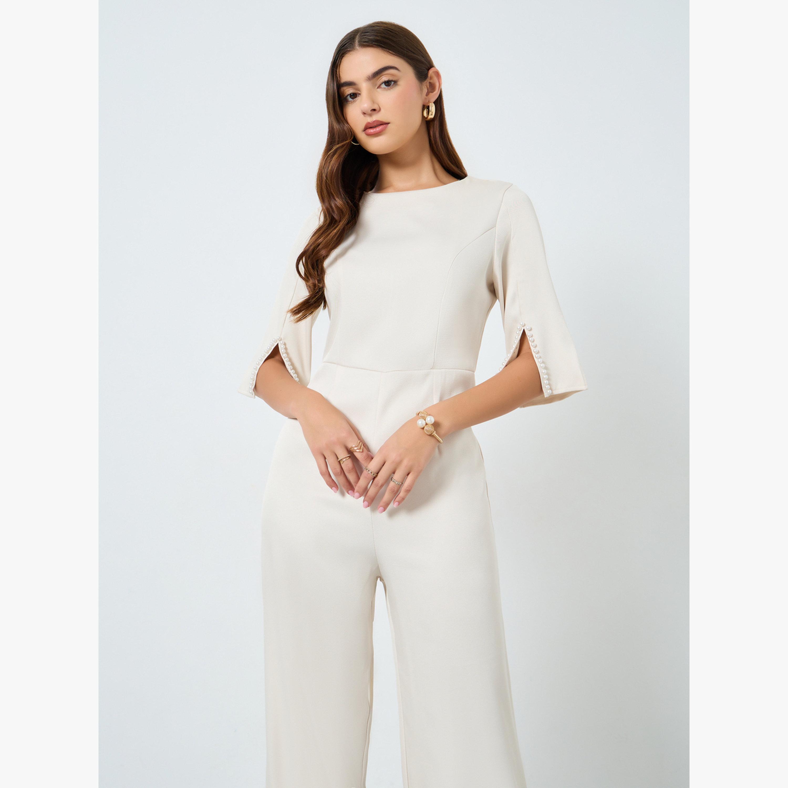 Take Two Solid Slit Sleeve Fitted Waist Jumpsuit-women-clothing-jumpsuits-image-2