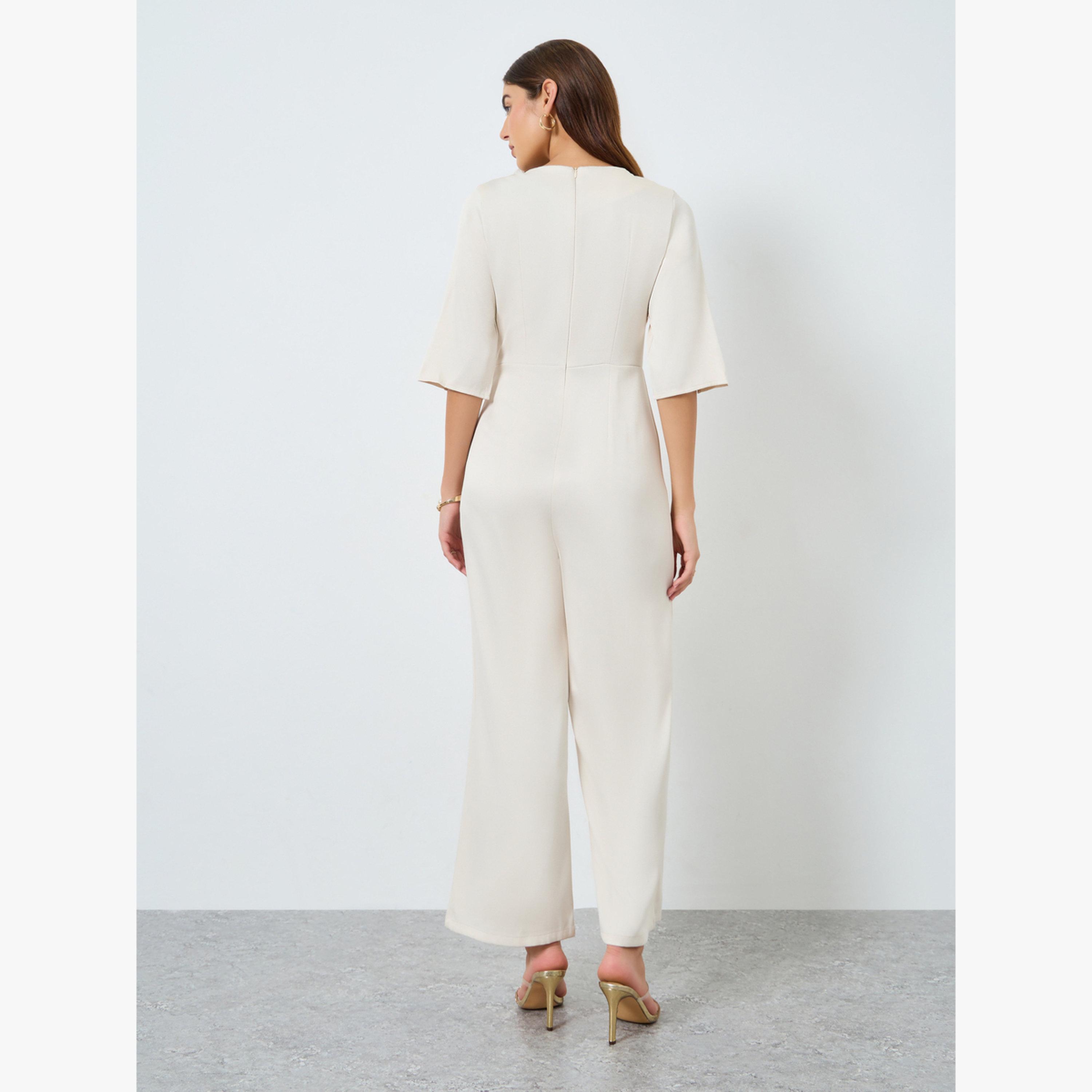 جمبسوت سادة بأكمام مفتوحة وخصر ضيق-women-clothing-jumpsuits-image-4