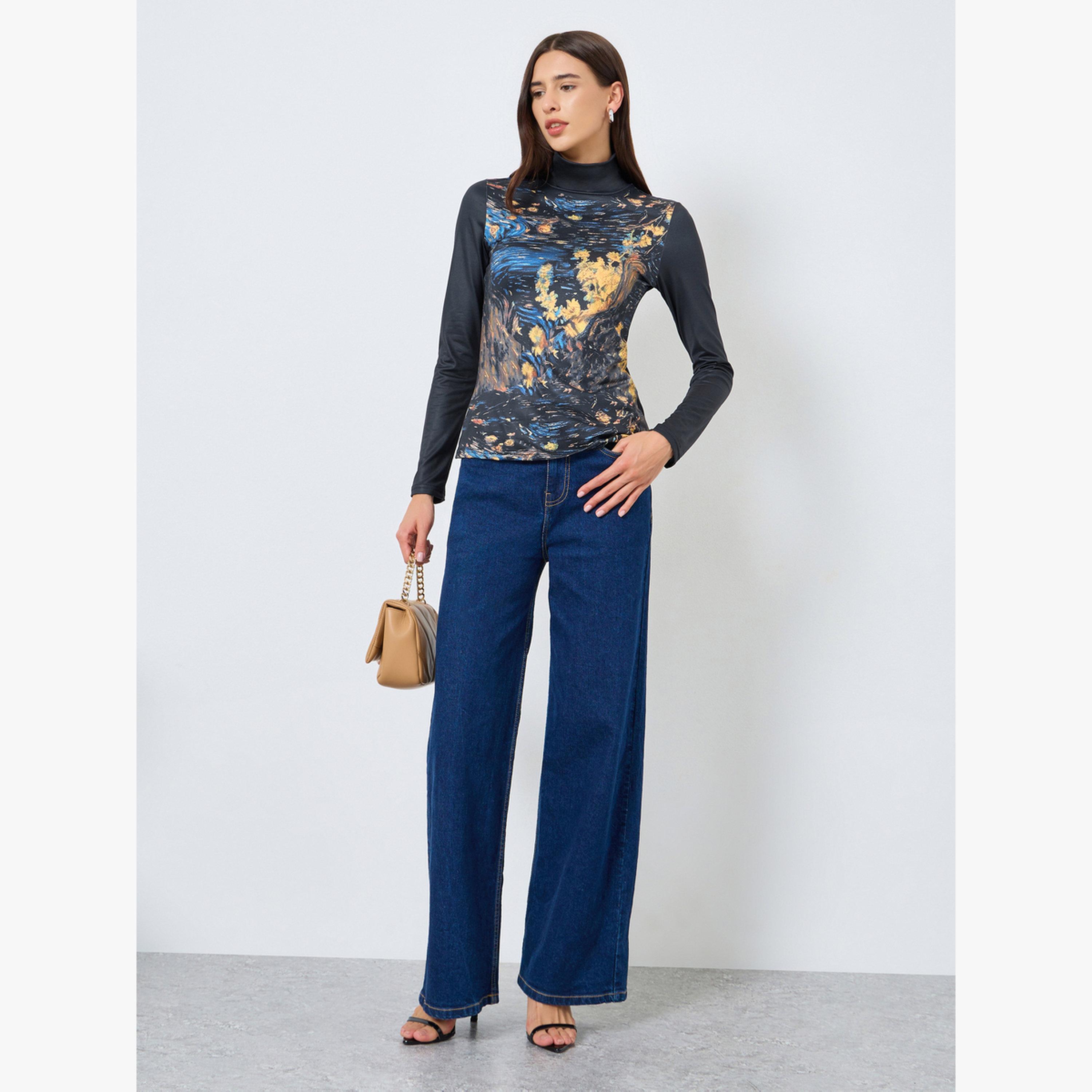 Take Two Graphic Print High Neck Long Sleeve Top-women-clothing-tshirts-image-2