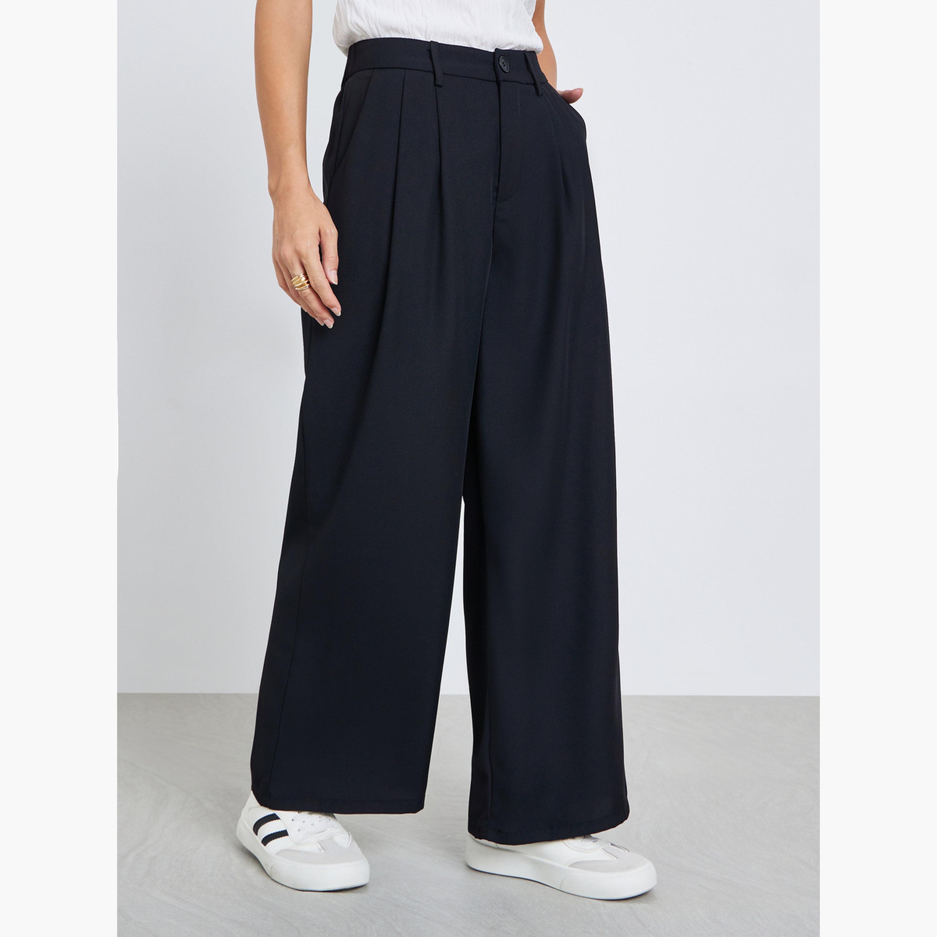 Take Two Women Solid Pleated Detail Wide Leg Pants-women-clothing-bottoms-trousers-image-1
