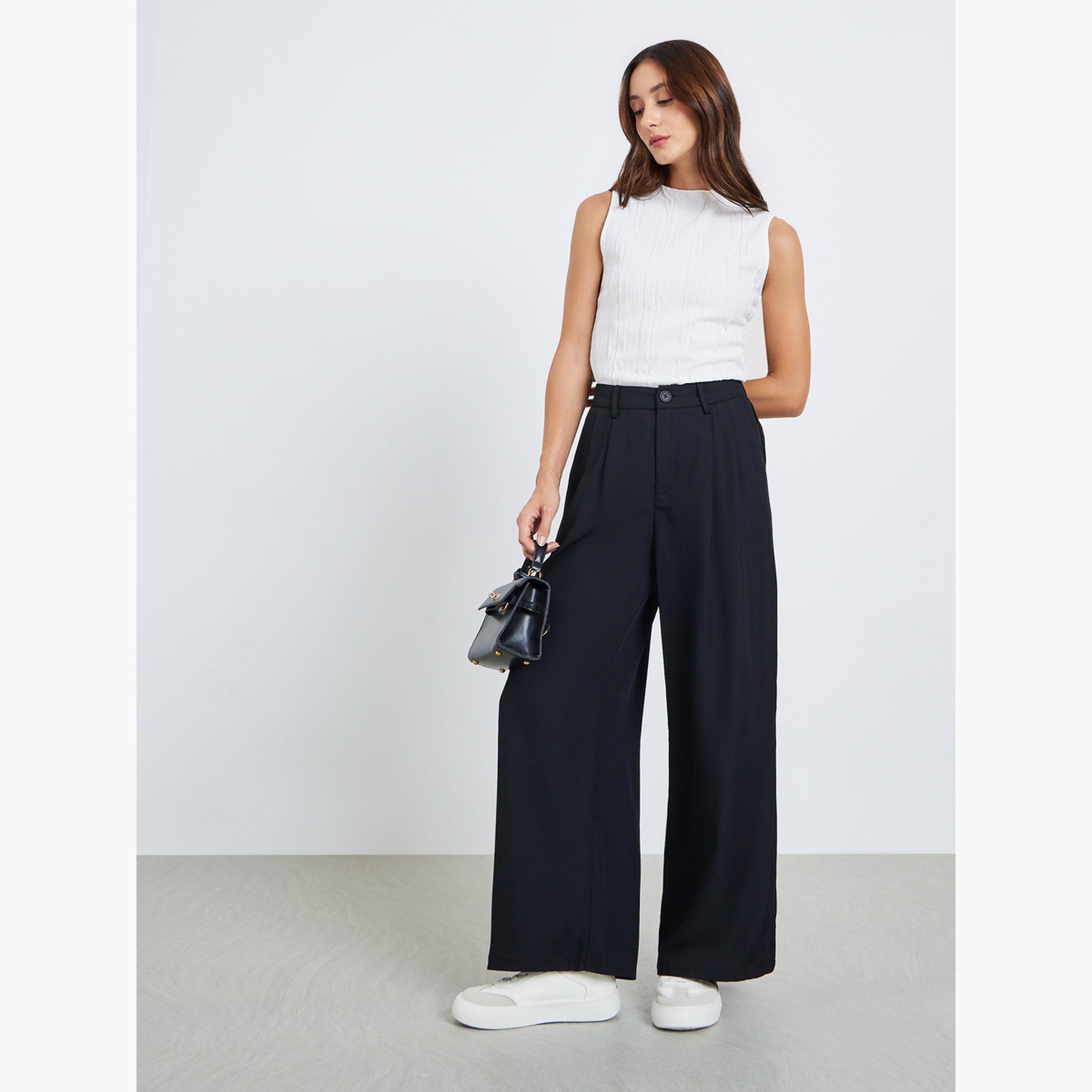 Take Two Women Solid Pleated Detail Wide Leg Pants-women-clothing-bottoms-trousers-image-2