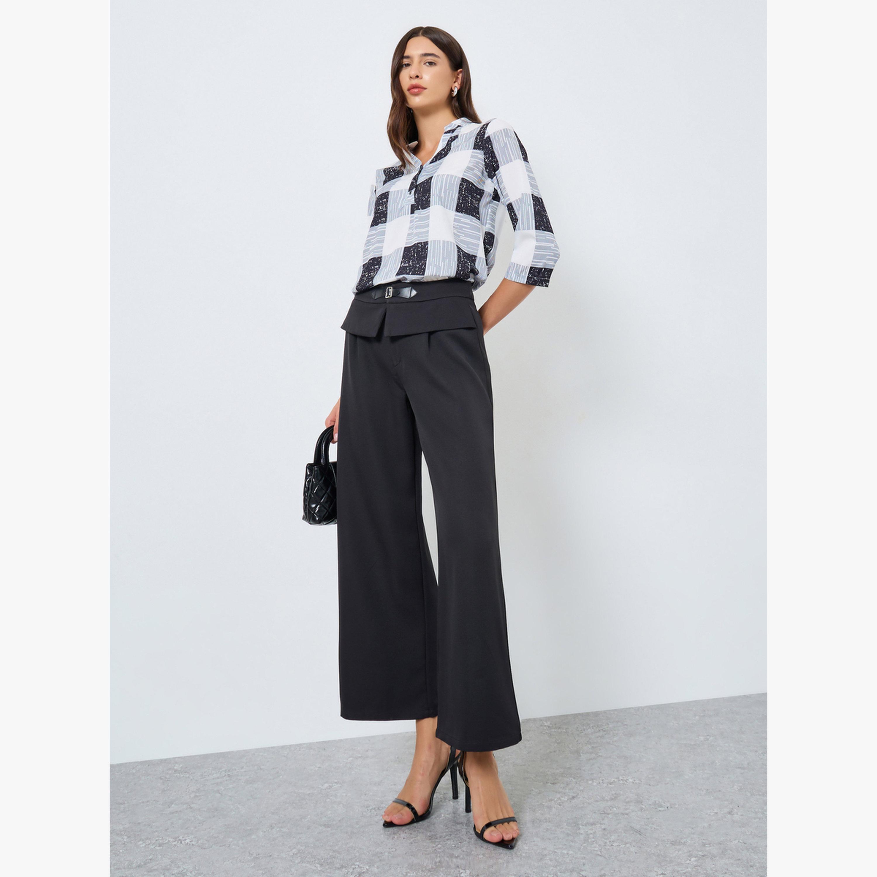 Take Two Women Solid Metal Buckle Waist Wide Leg Pants-women-clothing-bottoms-trousers-image-2