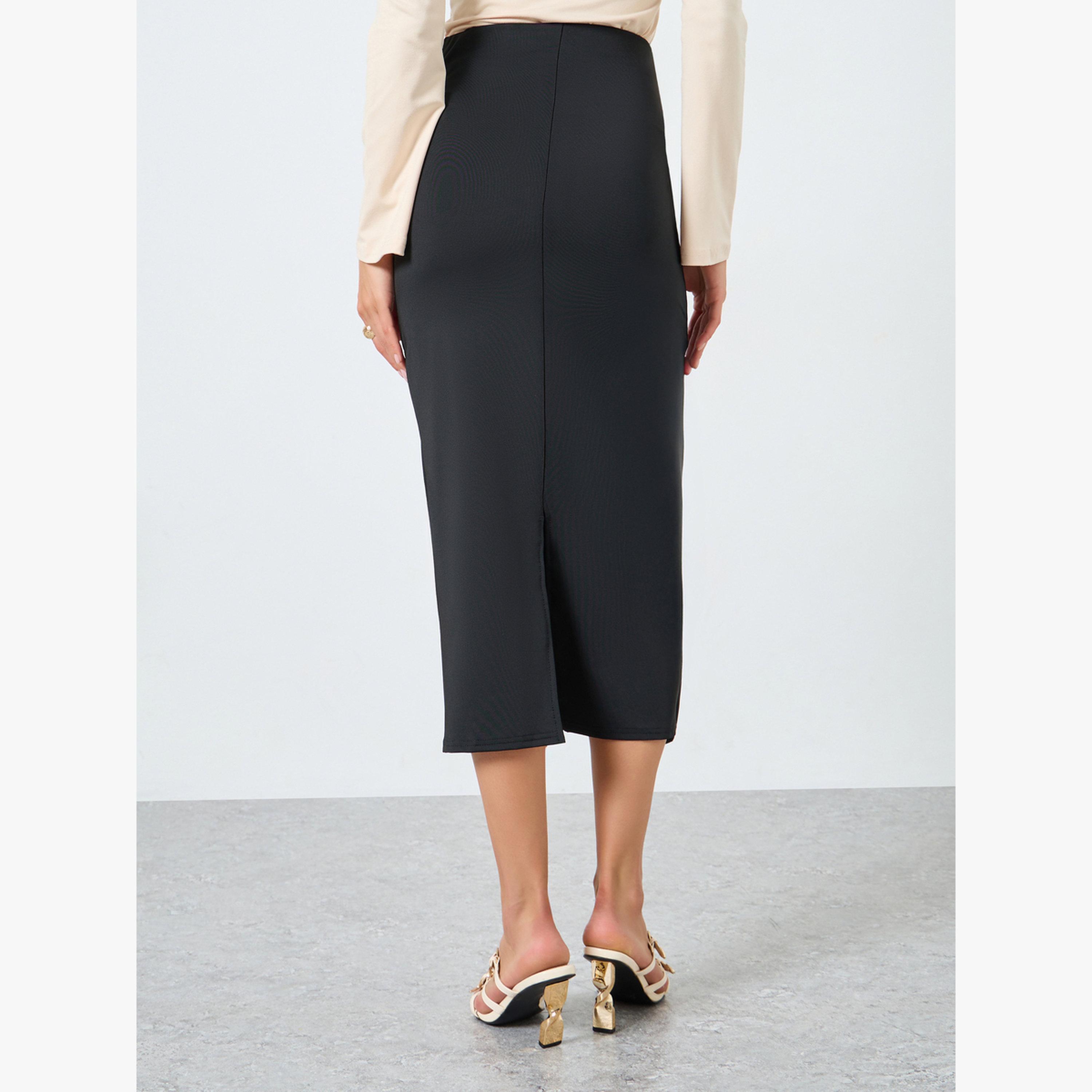 Take Two Solid Ruching Detail Metallic Button Skirt-women-clothing-bottoms-skirts-image-3
