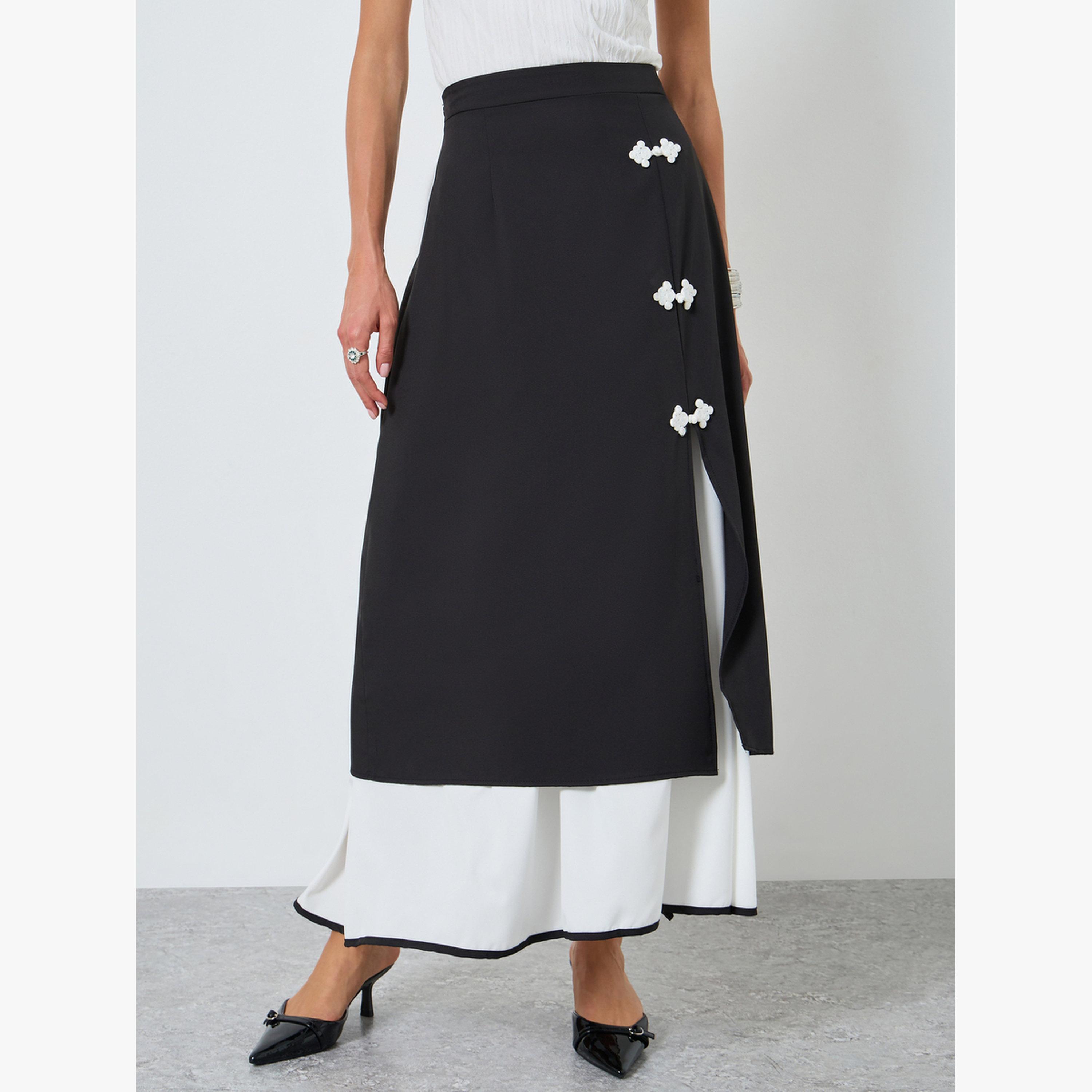 Take Two Women Contrast Button Detail Ruffle Hem Skirt-women-clothing-bottoms-skirts-image-1