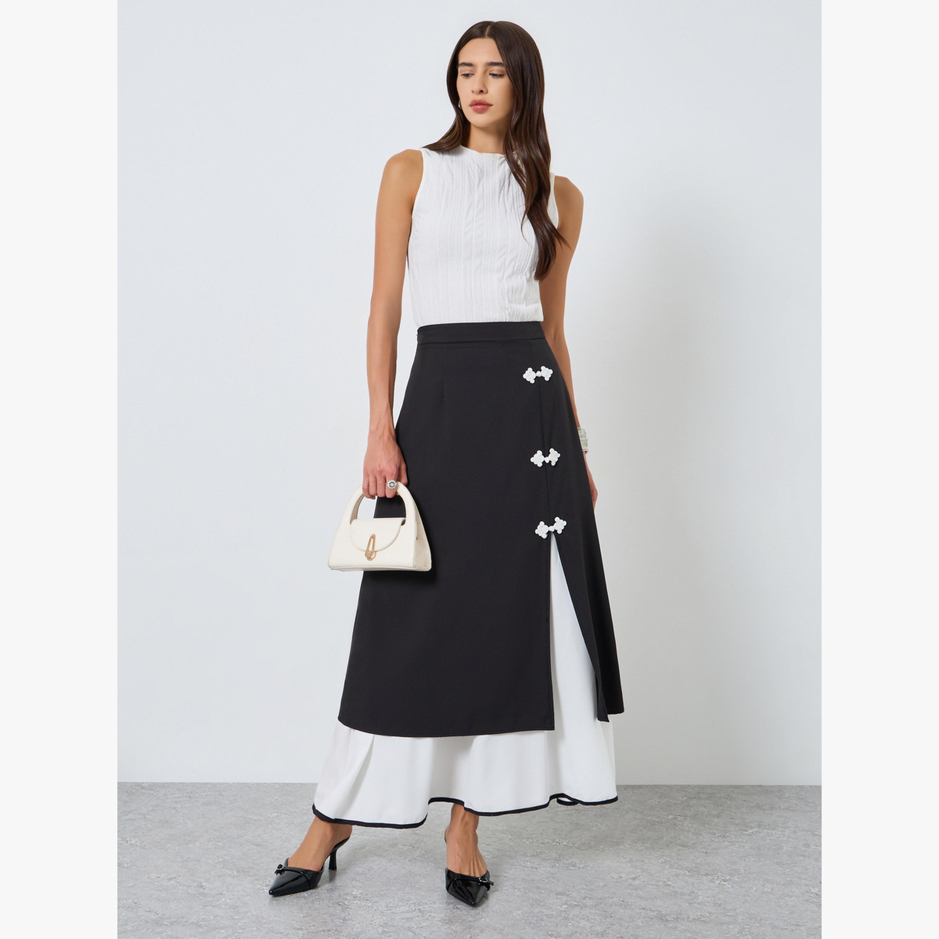 Take Two Women Contrast Button Detail Ruffle Hem Skirt-women-clothing-bottoms-skirts-image-2