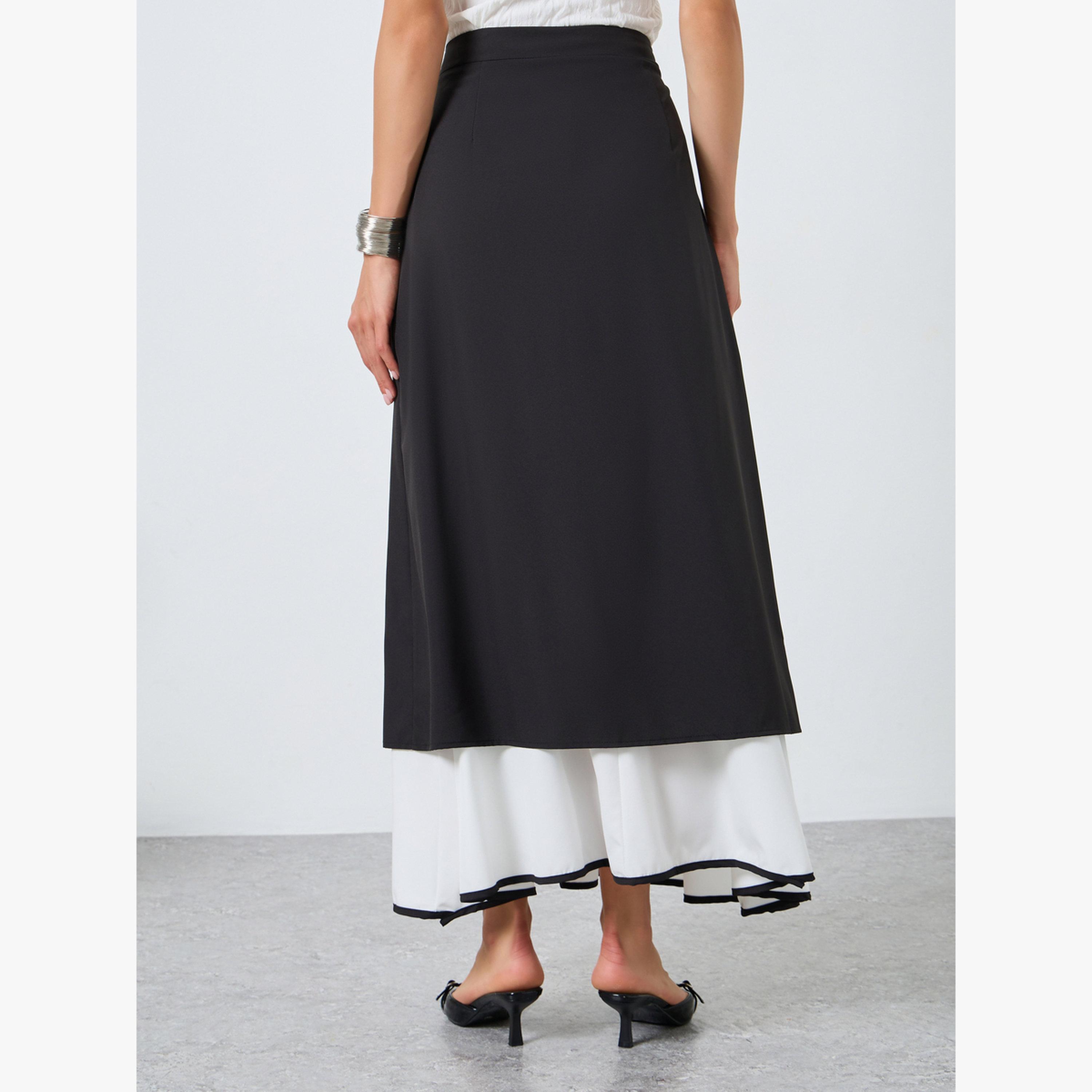Take Two Women Contrast Button Detail Ruffle Hem Skirt-women-clothing-bottoms-skirts-image-3