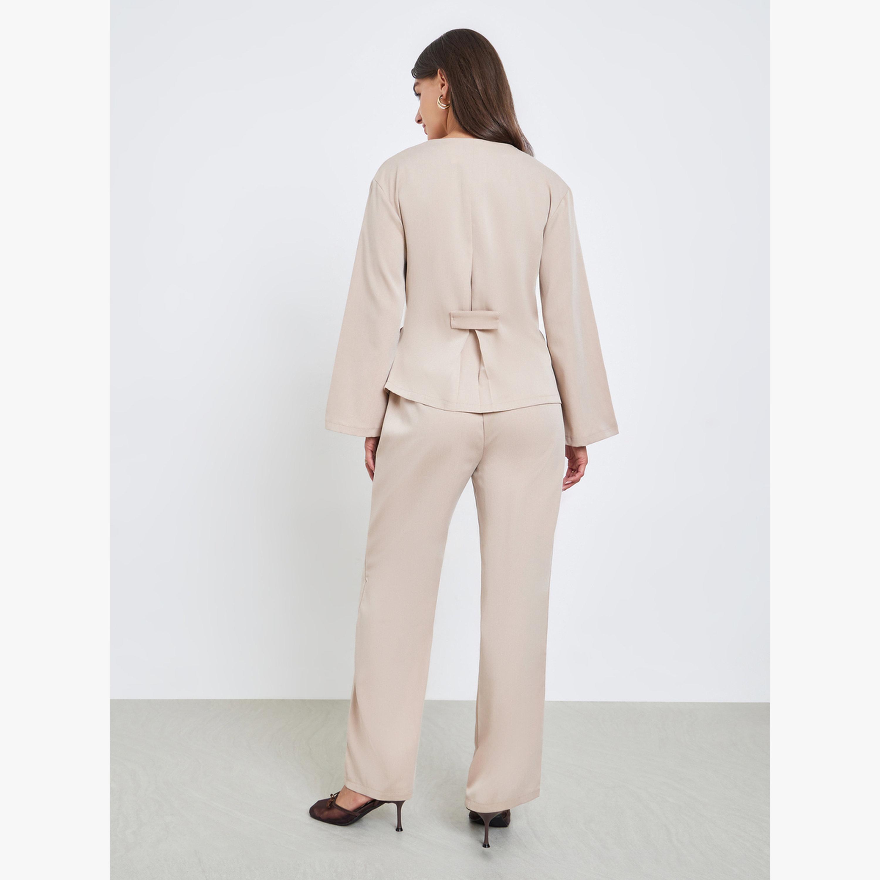 طقم منسق من بلوزة لف سادة وبنطال-women-clothing-coordsets-image-5
