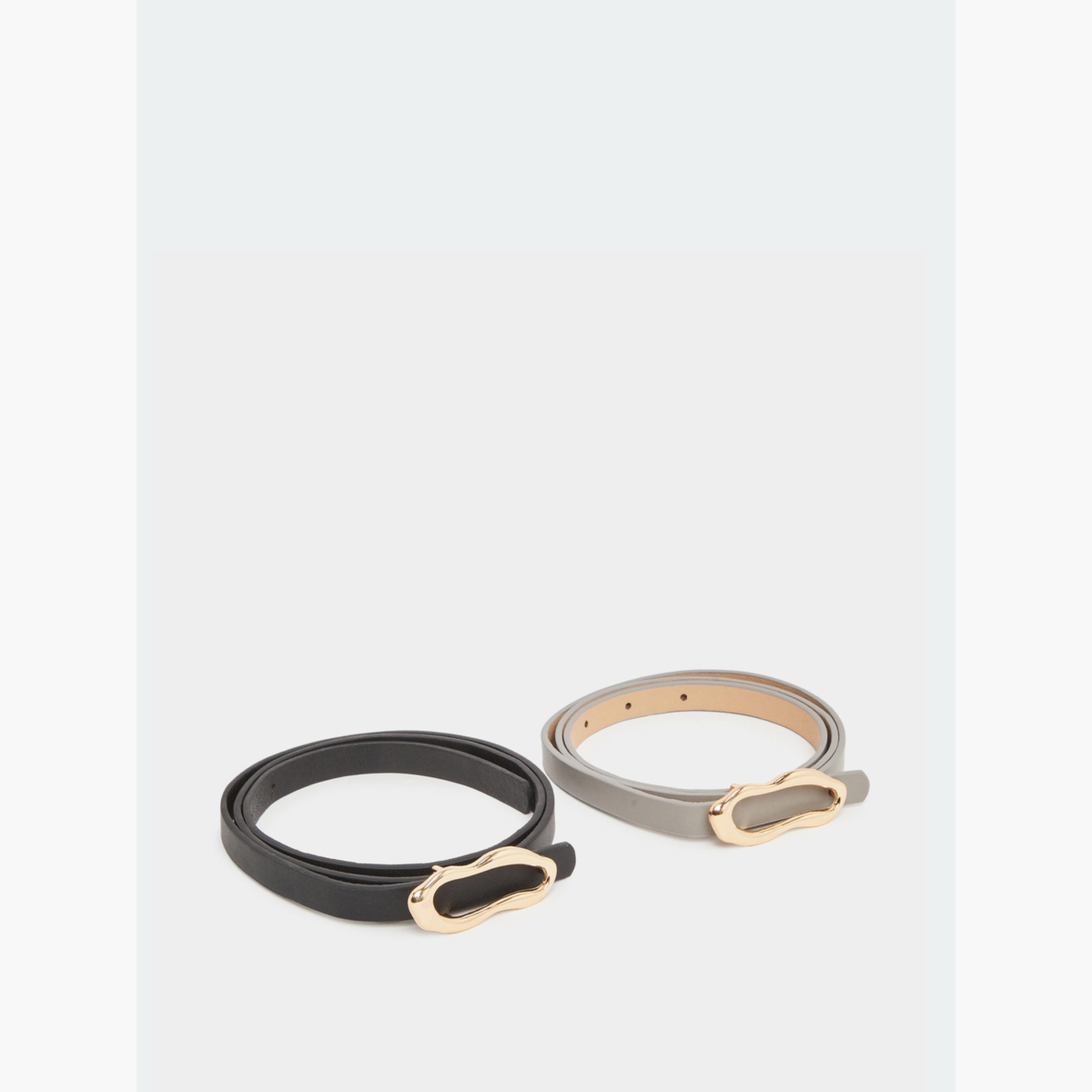 Styli Set of 2 - Textured Buckle Slim Belt-women-clothingaccessories-belts-image-1