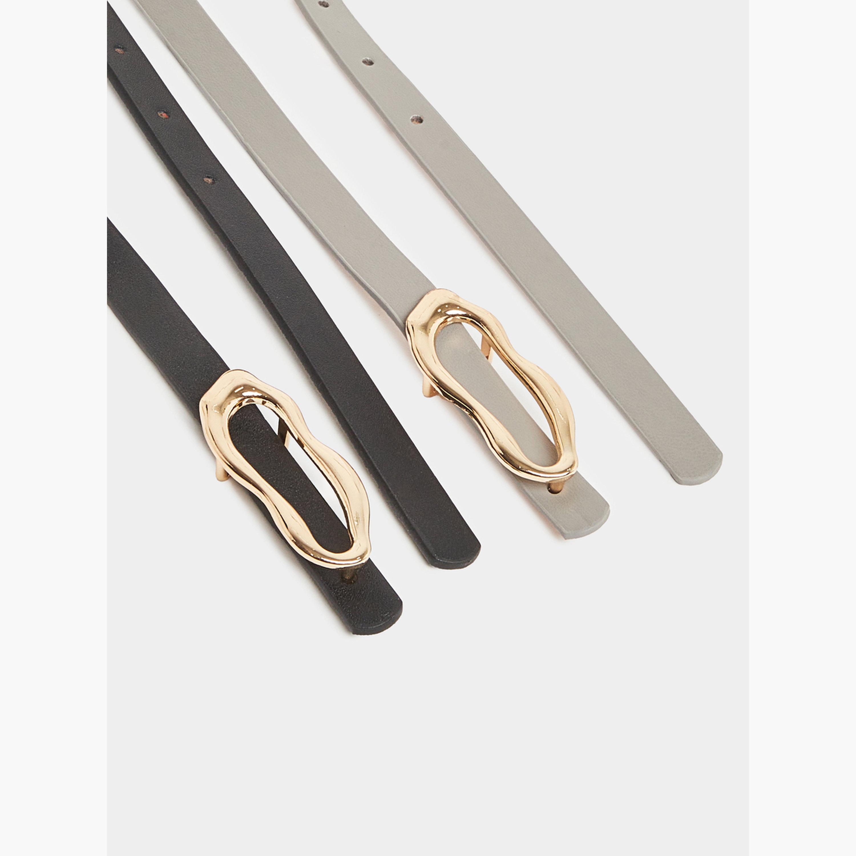 Styli Set of 2 - Textured Buckle Slim Belt-women-clothingaccessories-belts-image-4
