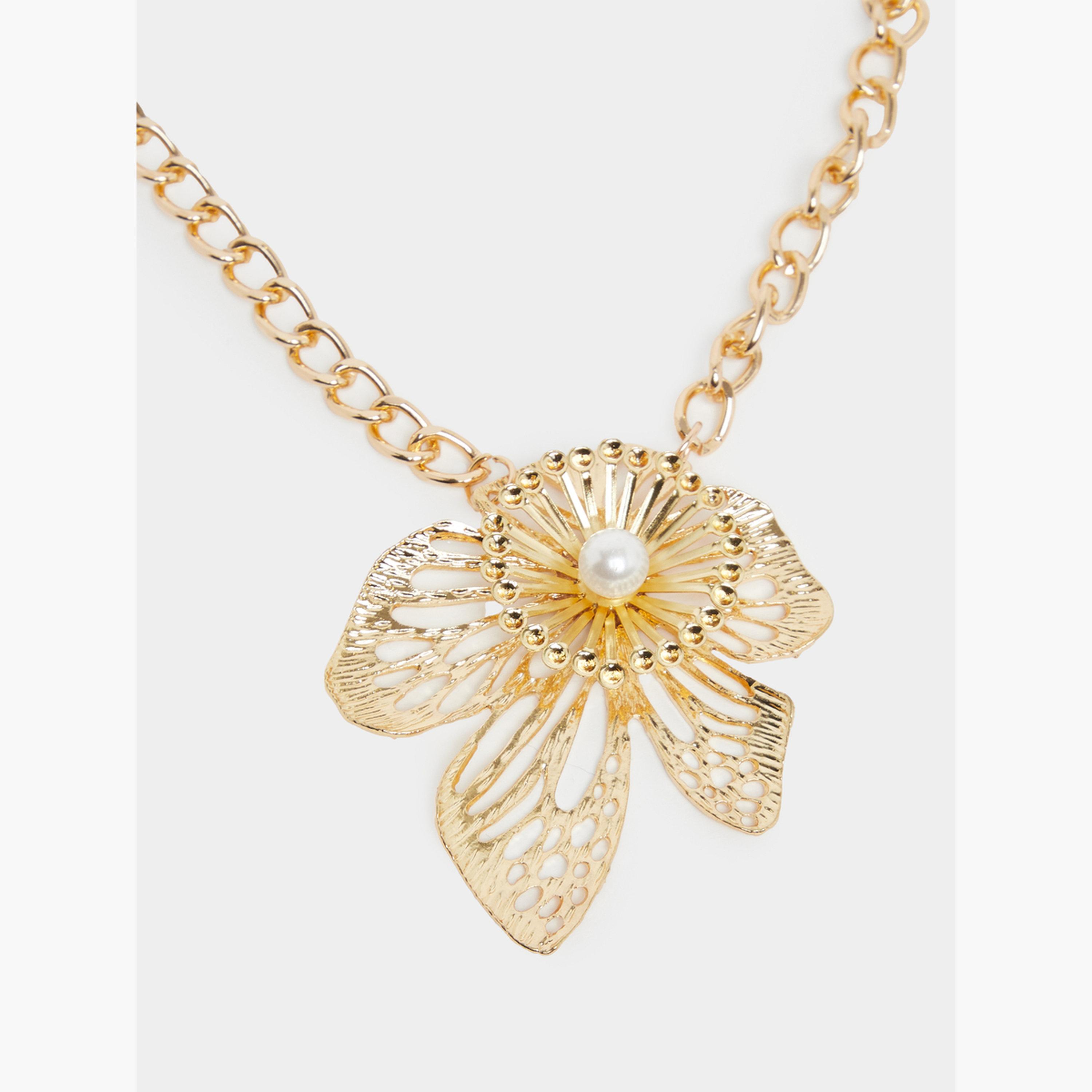 مجموعة من 2 عقد وأقراط بتصميم وردة ذهبية-women-watchesandjewellery-jewellery-jewellerysets-image-3
