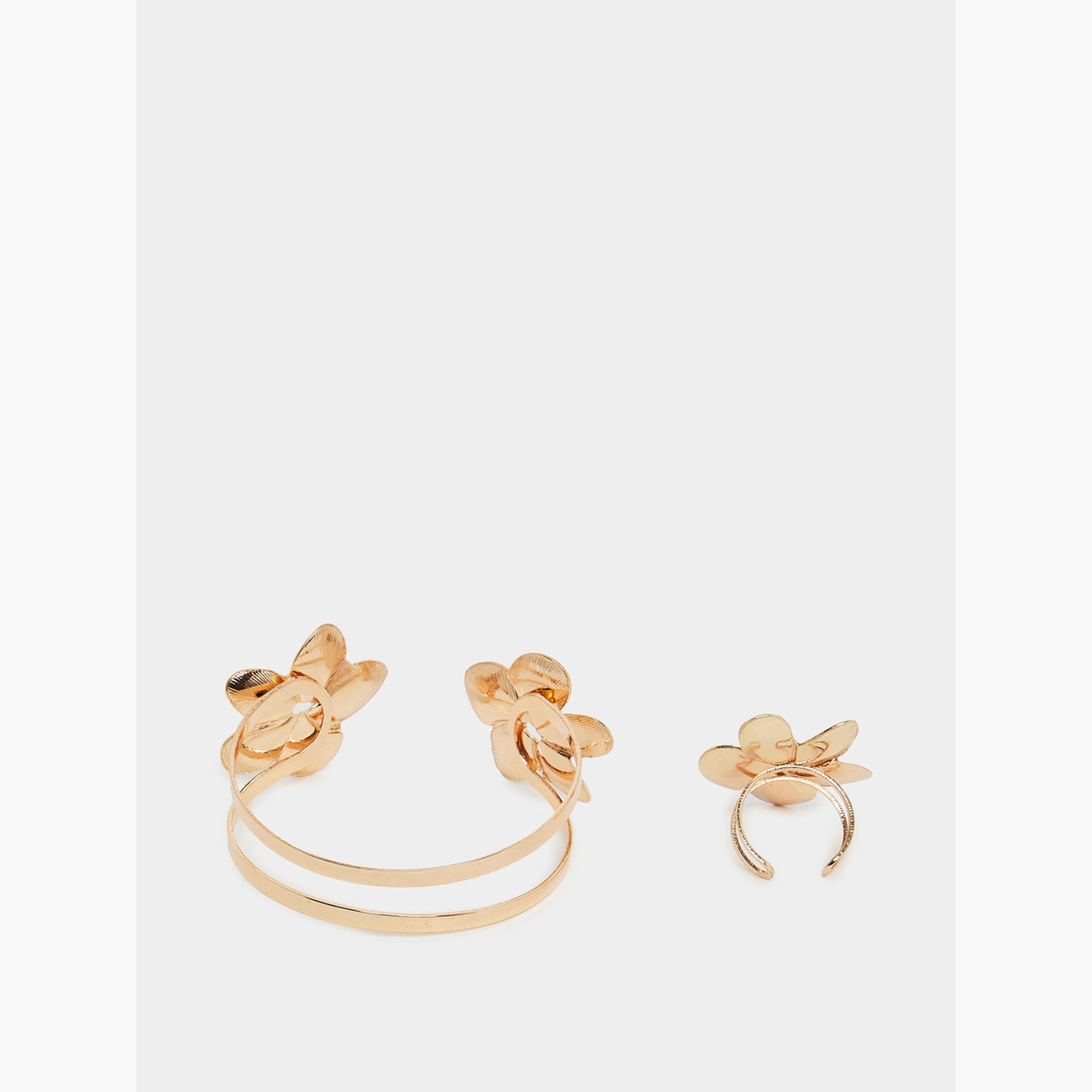 Styli Floral Decor Cuff Bracelet and Ring Jewelry Set-women-watchesandjewellery-jewellery-jewellerysets-image-3