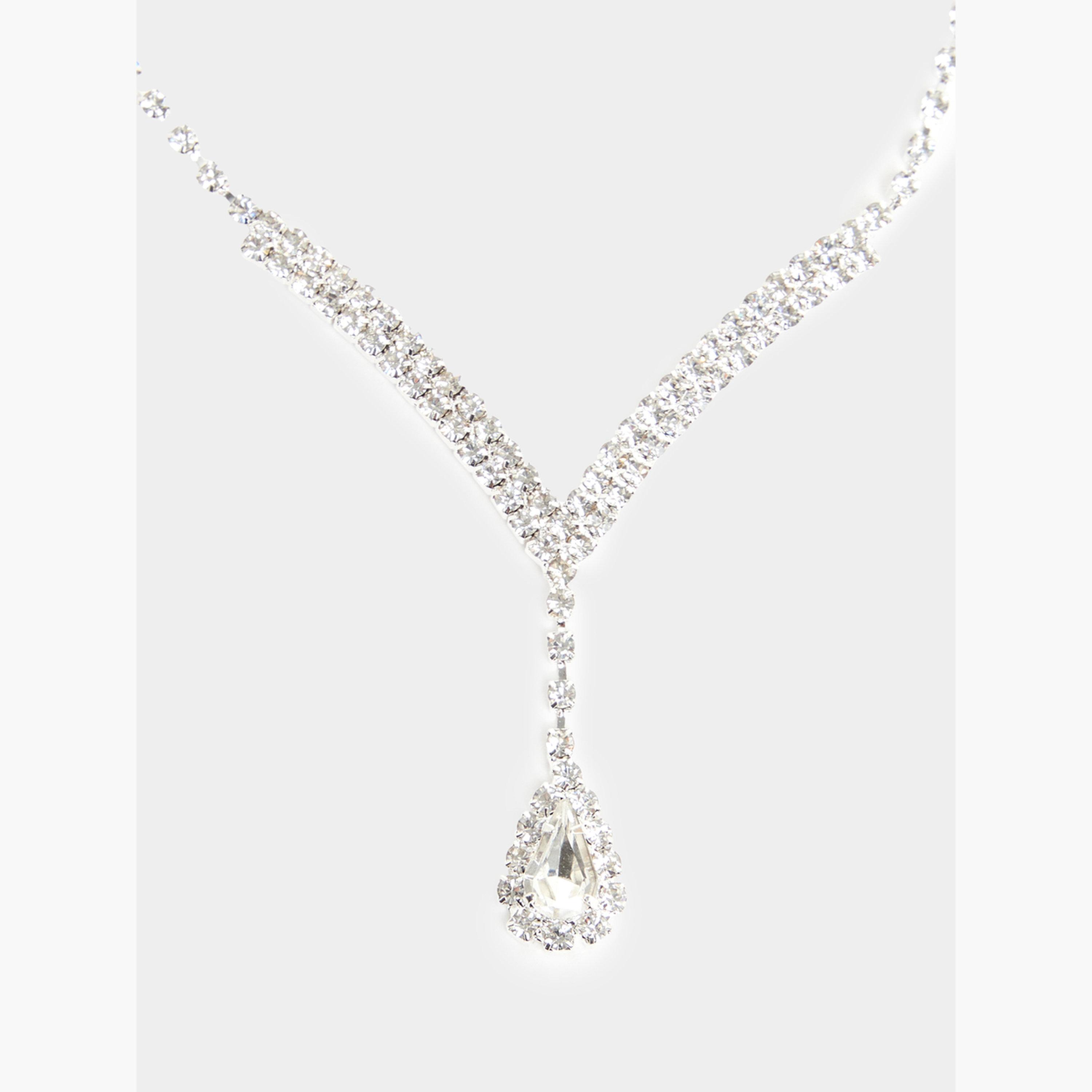 Styli Set of 2 - Silver Crystal Embellished Necklace and Earrings-women-watchesandjewellery-jewellery-jewellerysets-image-3