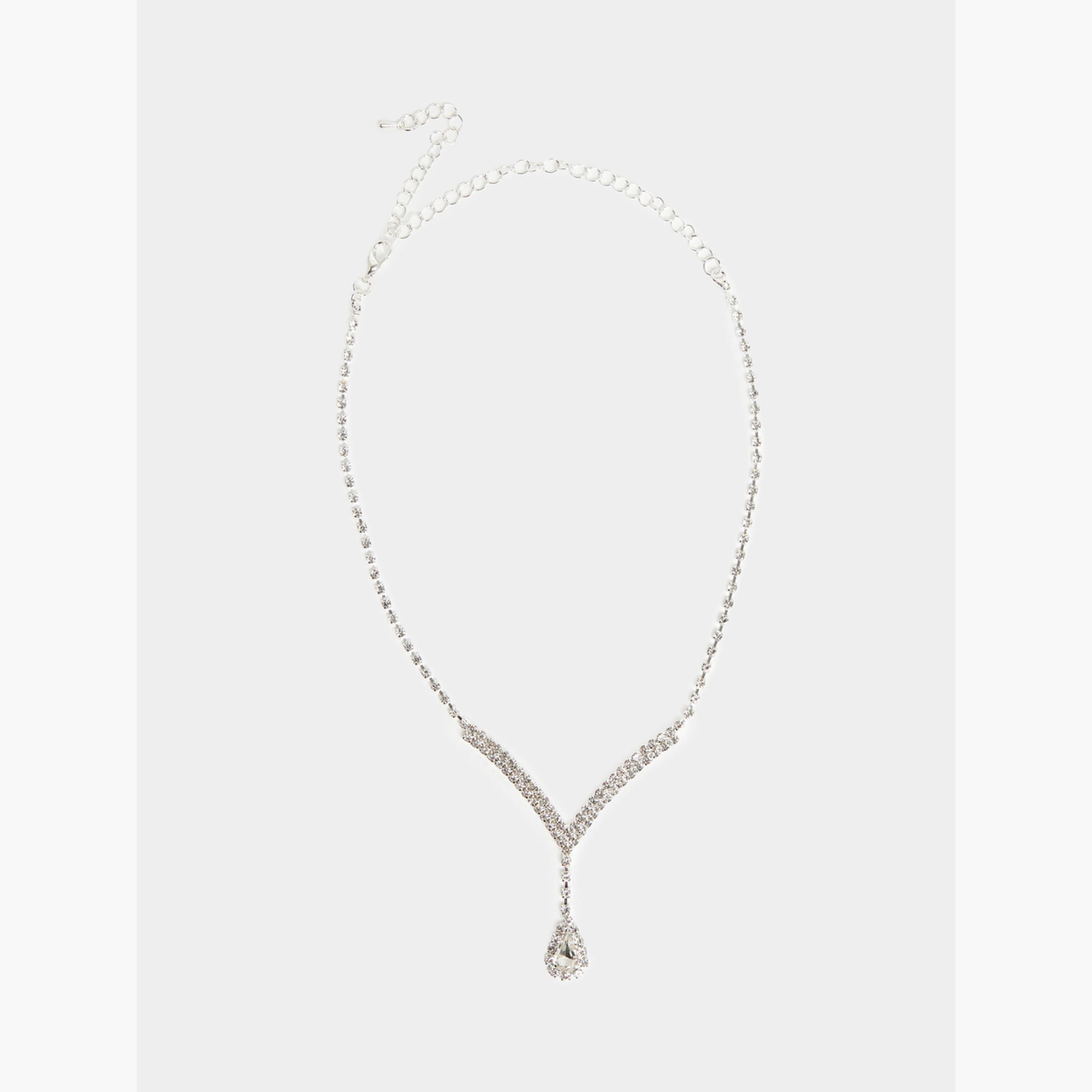 Styli Set of 2 - Silver Crystal Embellished Necklace and Earrings-women-watchesandjewellery-jewellery-jewellerysets-image-5
