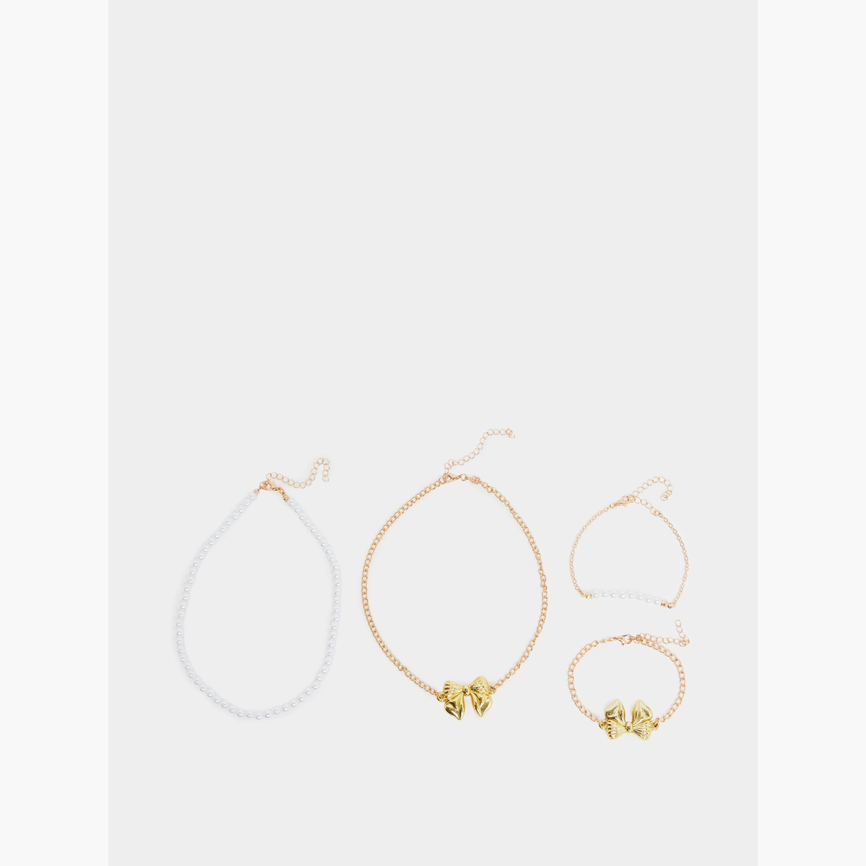 Styli Gold Tone Bow Necklace and Bracelet Set-women-watchesandjewellery-jewellery-jewellerysets-image-1