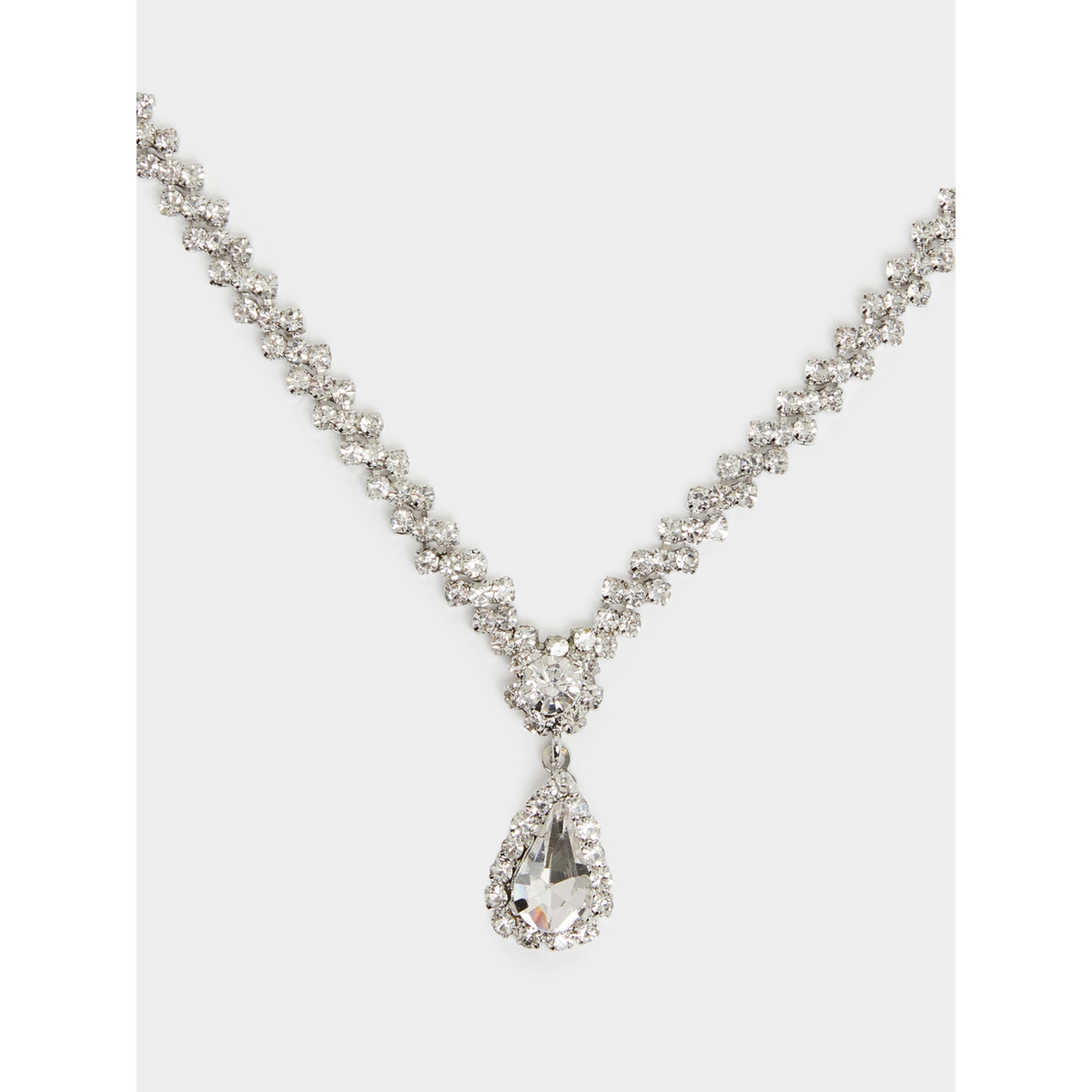 مجموعة من 2 عقد وأقراط مزينة بكريستال فضي-women-watchesandjewellery-jewellery-jewellerysets-image-4