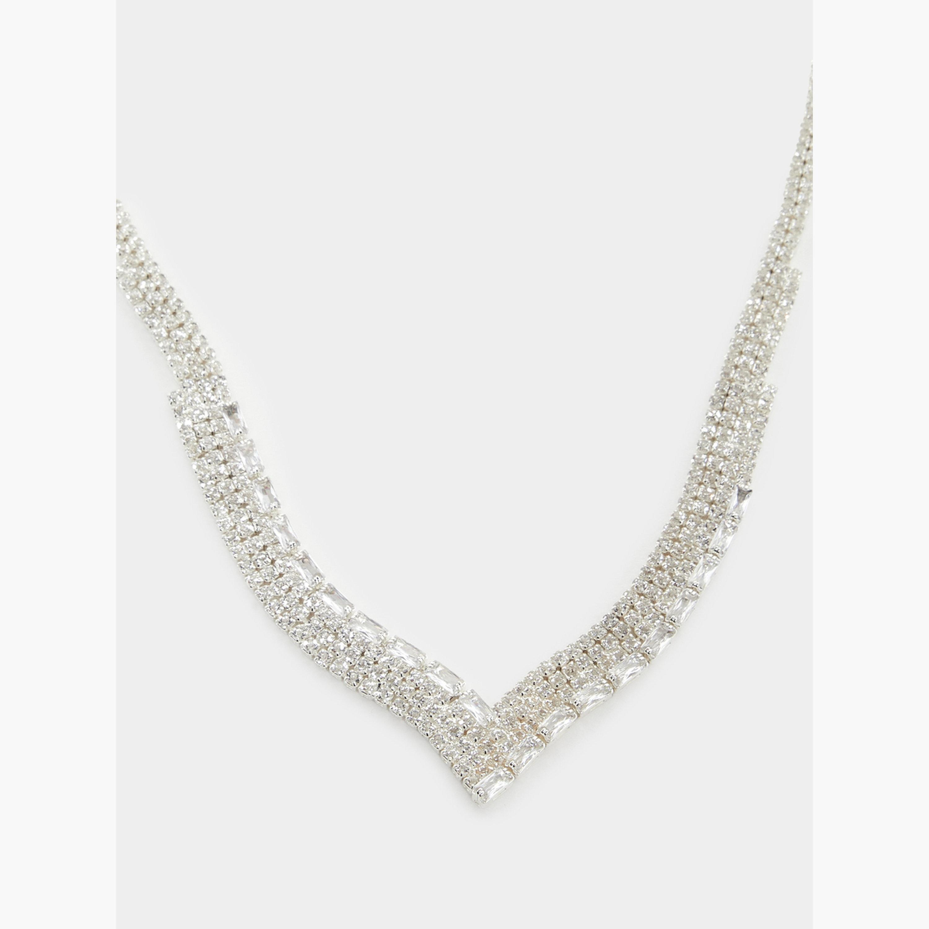 Styli Set of 2 - Silver Crystal Embellished Necklace and Earrings-women-watchesandjewellery-jewellery-jewellerysets-image-3