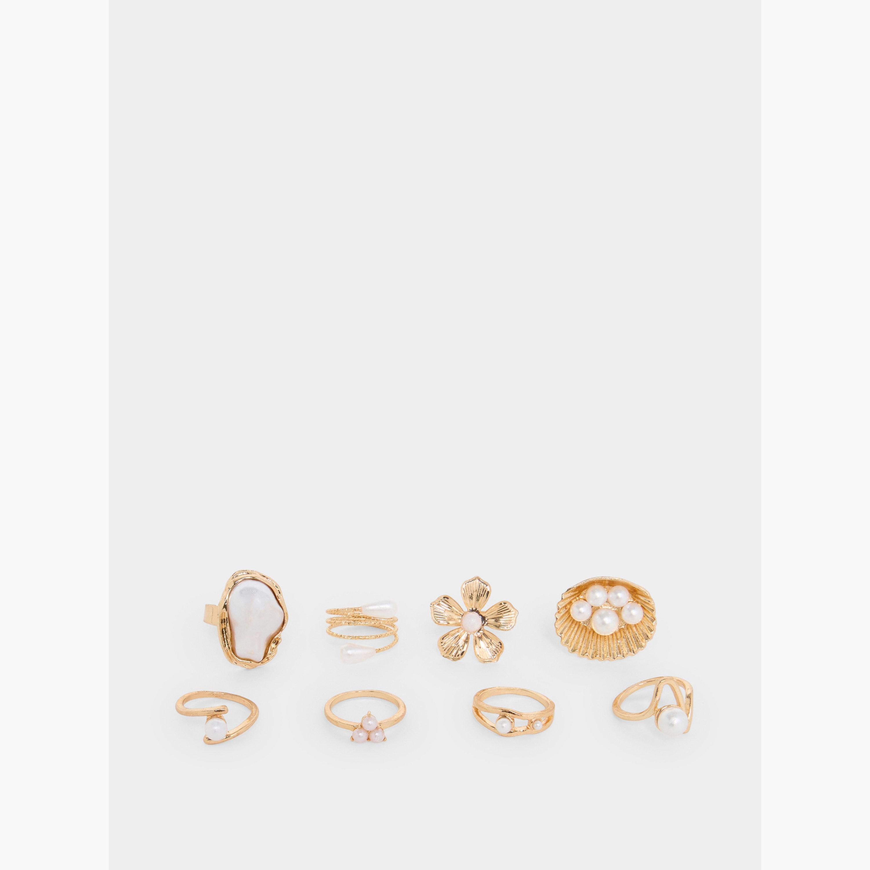 Styli Set of 8 - Faux Pearl Rings-women-watchesandjewellery-jewellery-rings-image-1