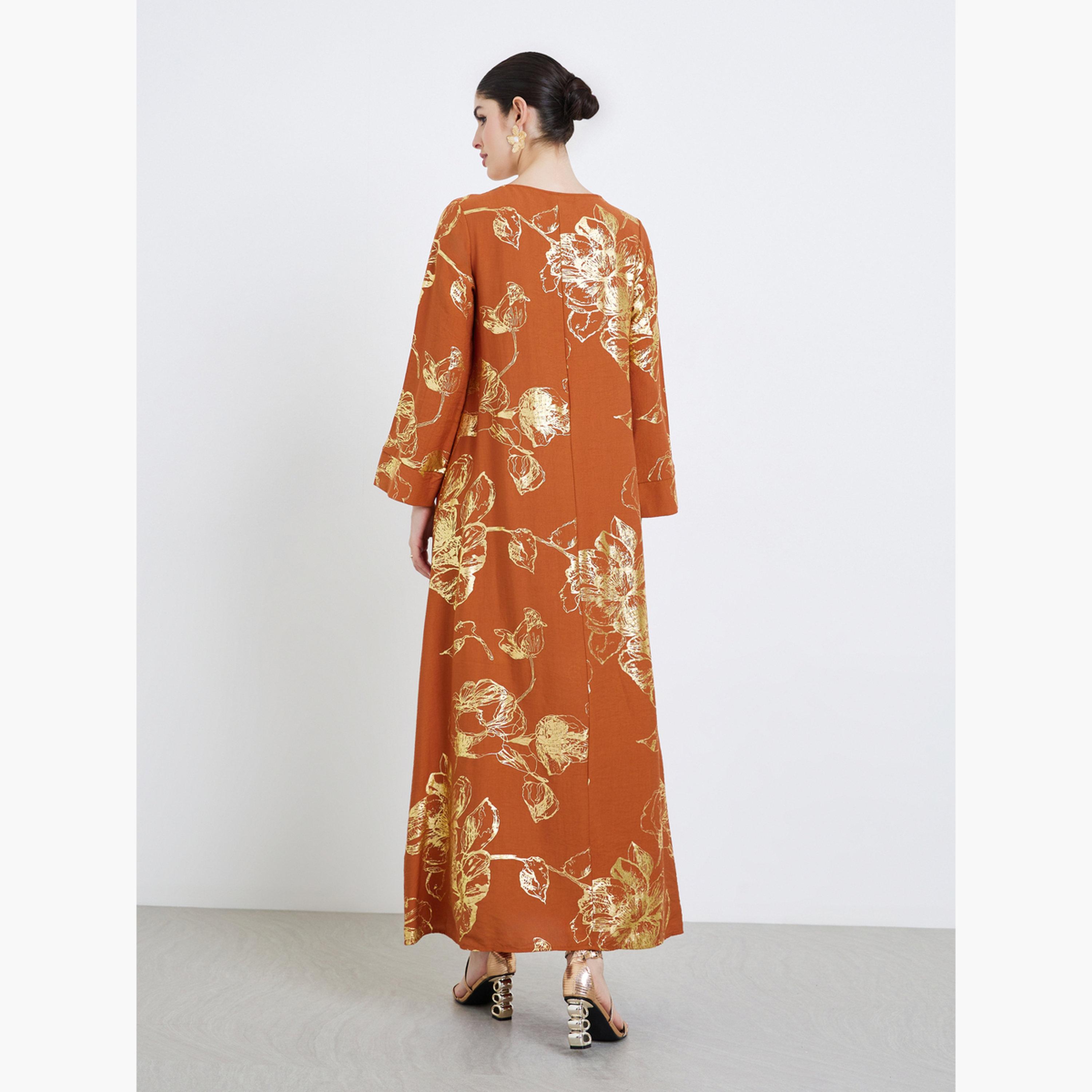 جلابية بتفاصيل شرابات وطبعة زهور-women-arabicclothing-jalabiyas-image-5
