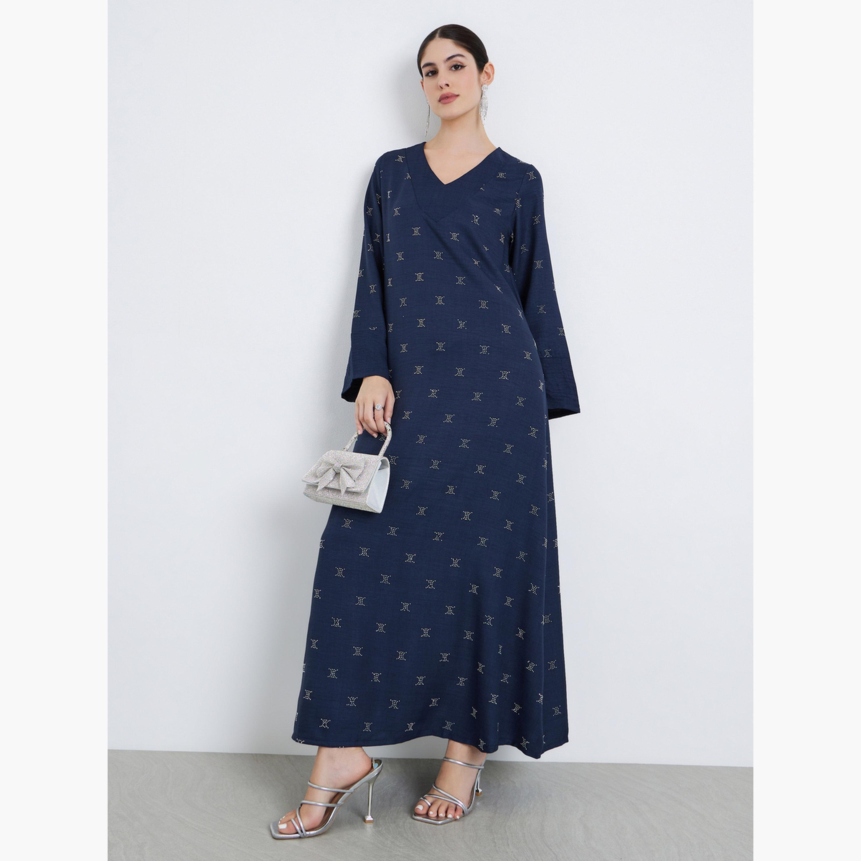 جلابية بحافة واسعة وطبعة فويل-women-arabicclothing-jalabiyas-image-1