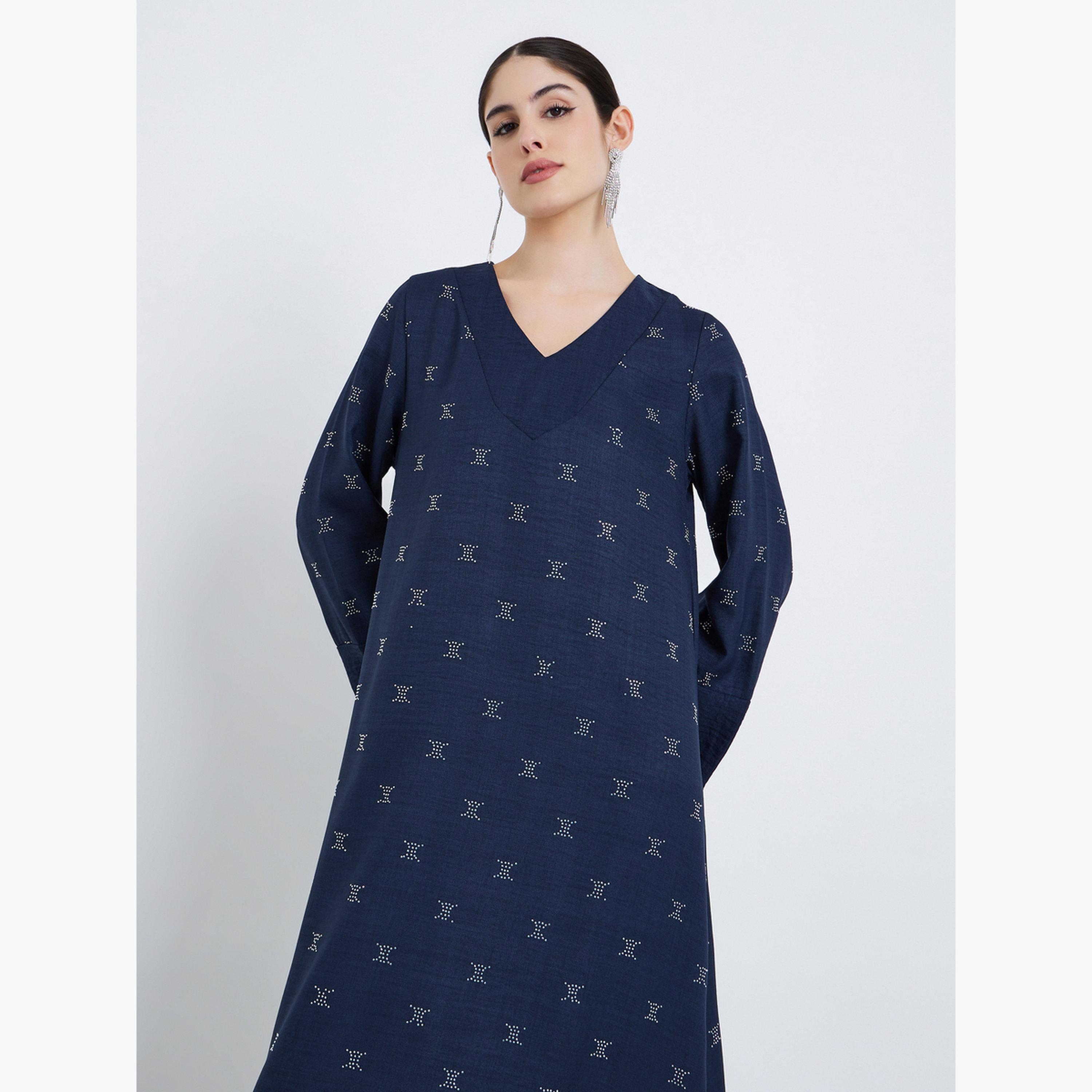 جلابية بحافة واسعة وطبعة فويل-women-arabicclothing-jalabiyas-image-2
