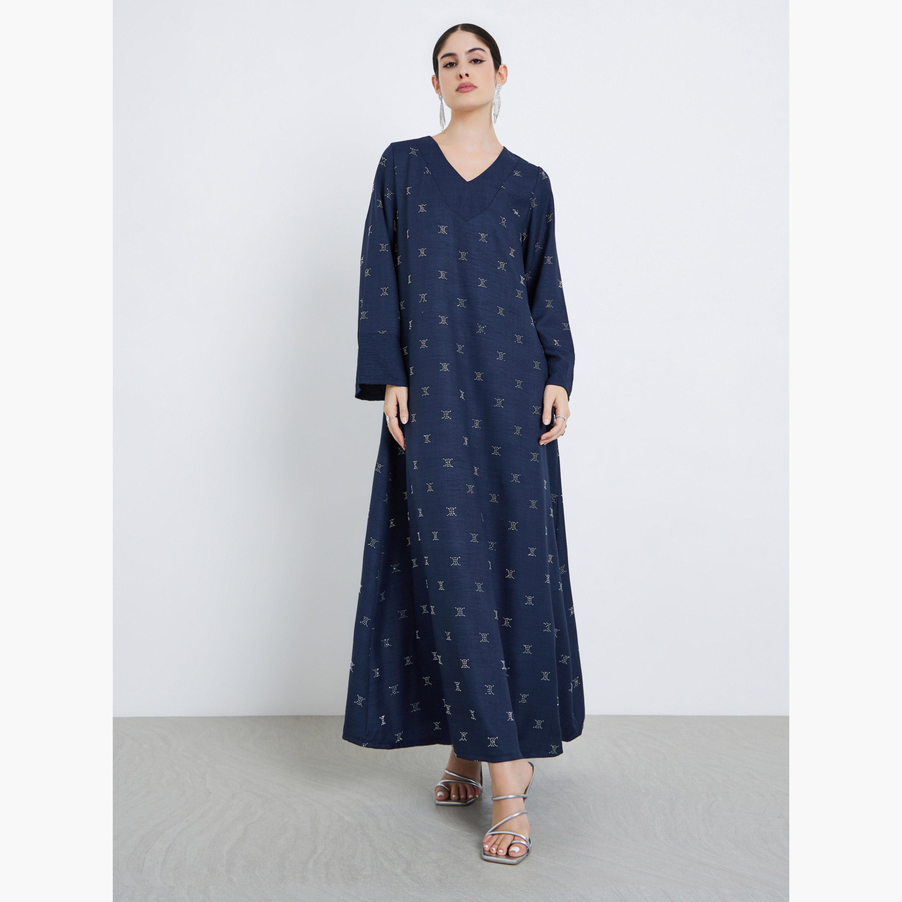 جلابية بحافة واسعة وطبعة فويل-women-arabicclothing-jalabiyas-image-3