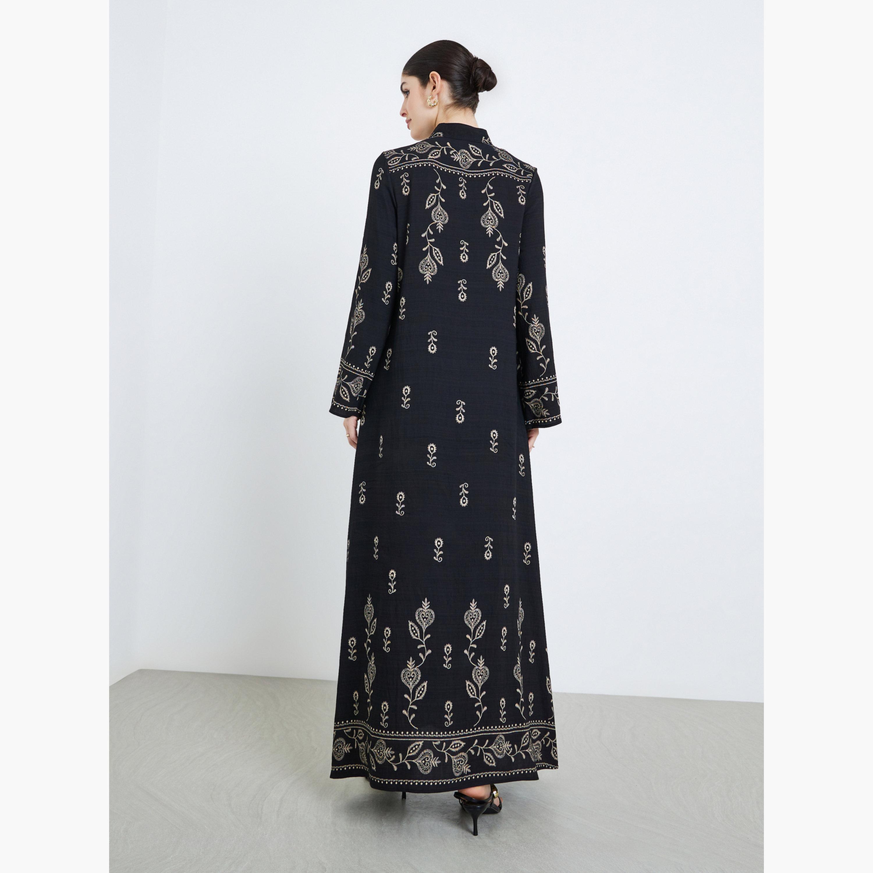 أميرة x ستايلي جلابية بياقة قائمة مطرزة بذهبي-women-arabicclothing-jalabiyas-image-5