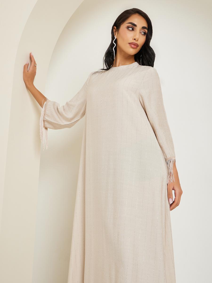 Styli Women Rhinestone Embellished Jalabiya with Tassel Trim-women-arabicclothing-jalabiyas-image-2