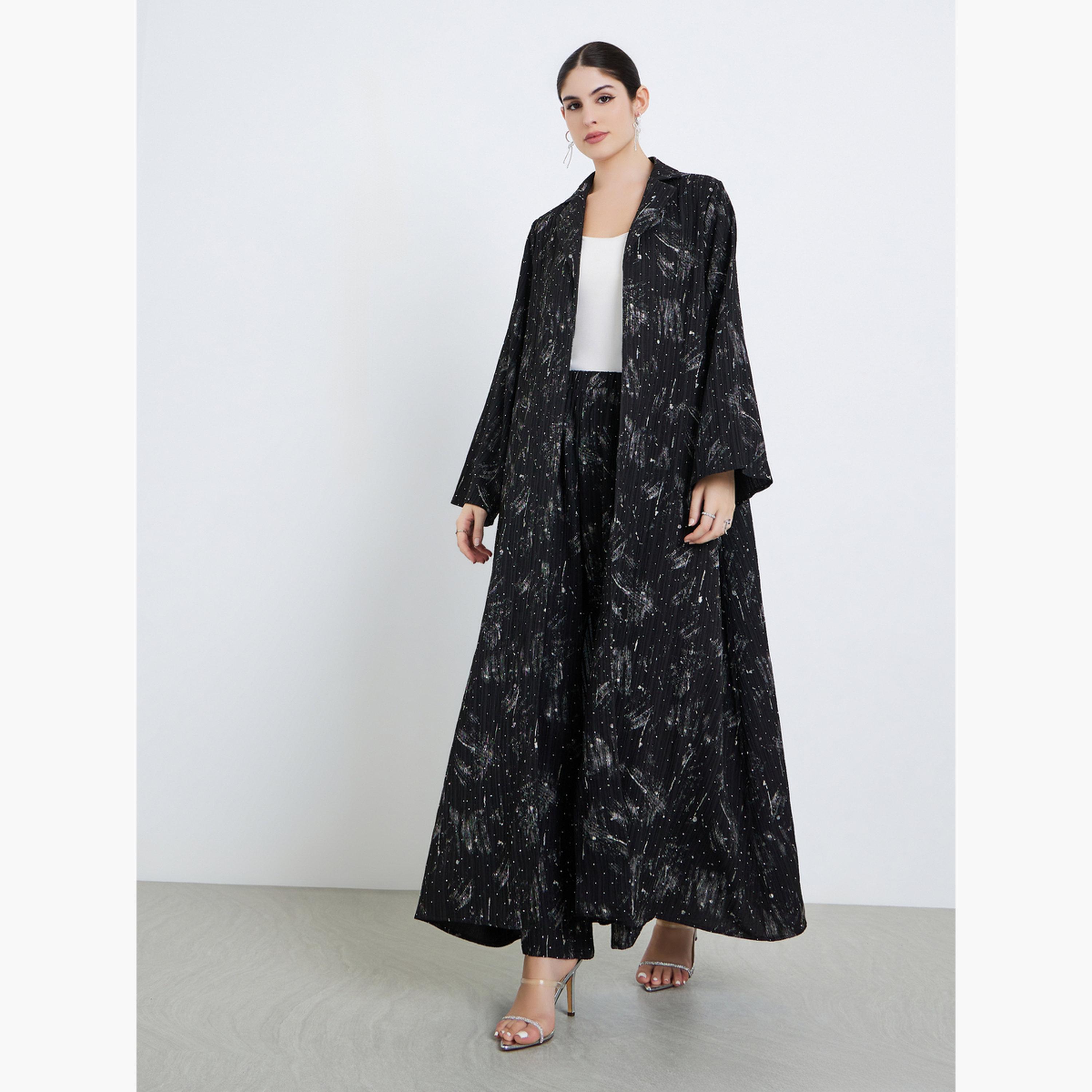 Amirah X Styli Women Notch Lapel Textured Abaya and Pants Modest Set-women-clothing-shirtsandblouses-blouses-image-1