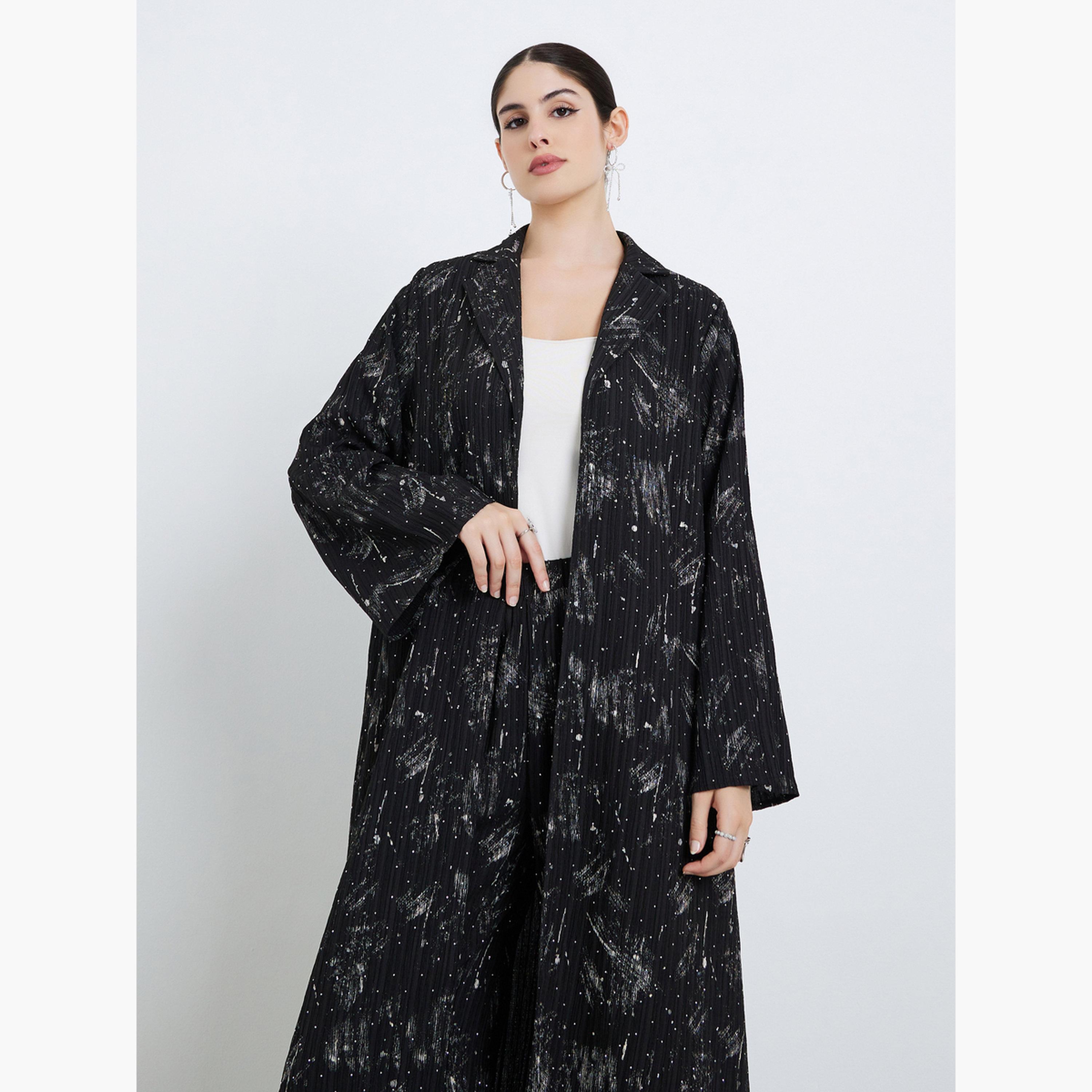 Amirah X Styli Women Notch Lapel Textured Abaya and Pants Modest Set-women-clothing-shirtsandblouses-blouses-image-2