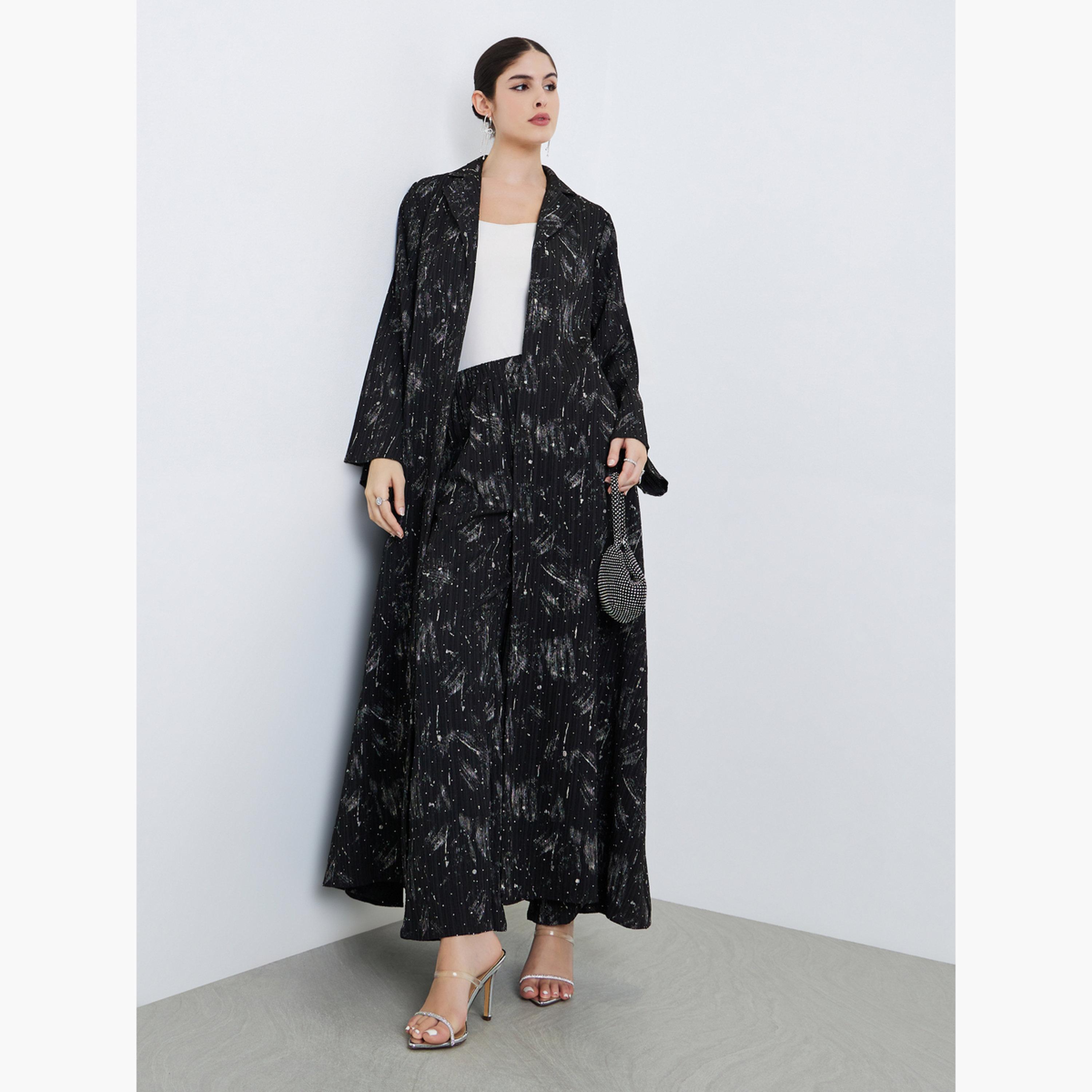 أميرة x ستايلي طقم محتشم من بنطال وعباية بقماش بارز الملمس وياقة مطوية-women-clothing-shirtsandblouses-blouses-image-3