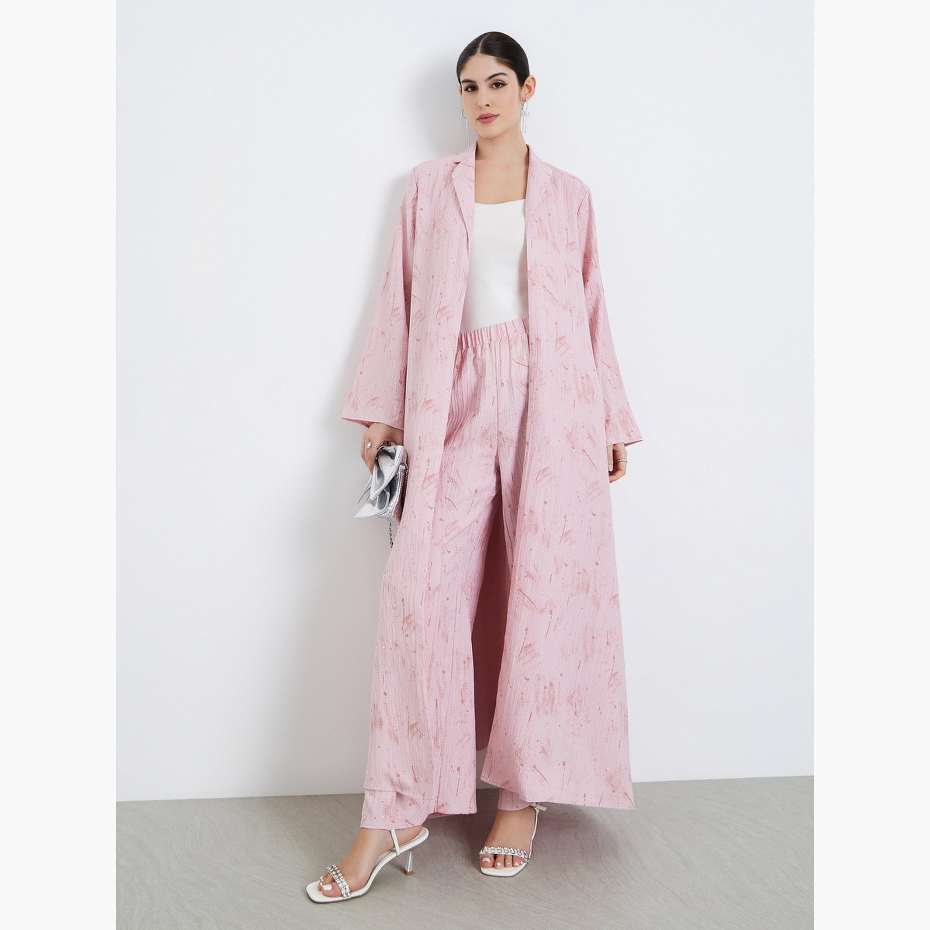 أميرة x ستايلي طقم محتشم من بنطال وعباية بقماش بارز الملمس وياقة مطوية-women-clothing-shirtsandblouses-blouses-image-1