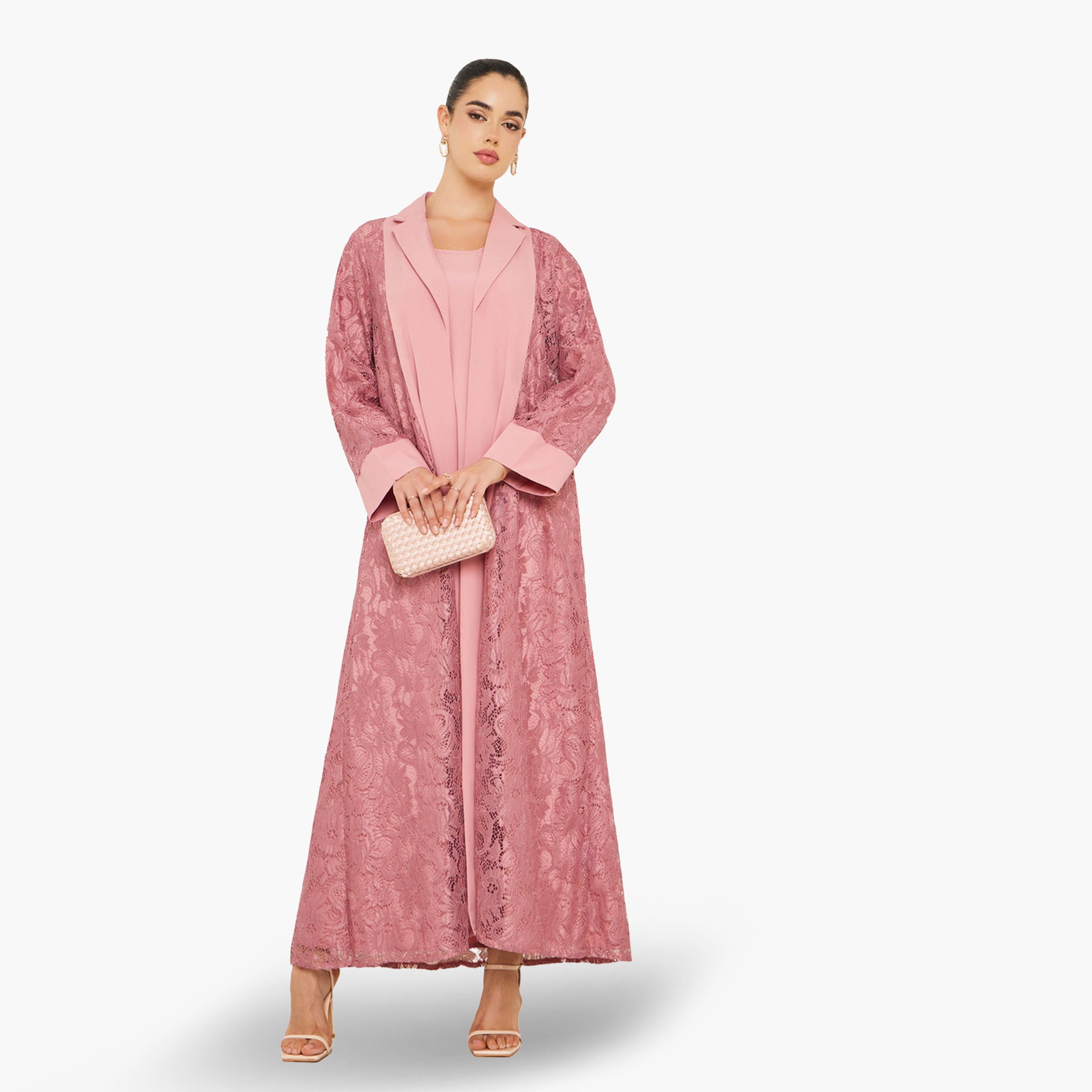 طقم عباية وفستان بتفاصيل دانتيل-women-arabicclothing-sets-image-1