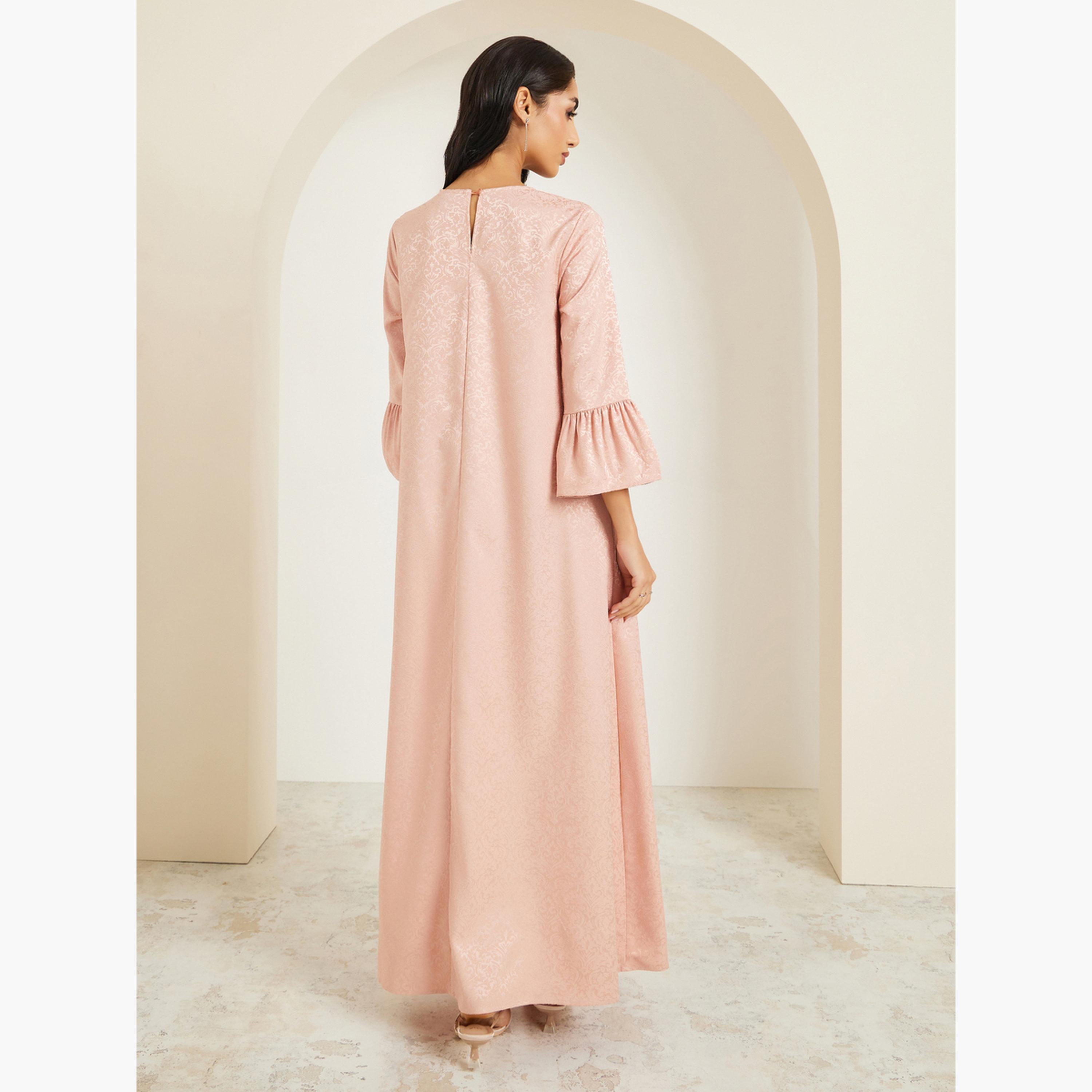 Styli Women Jacquard Jalabiya with Flared Sleeves-women-arabicclothing-jalabiyas-image-5