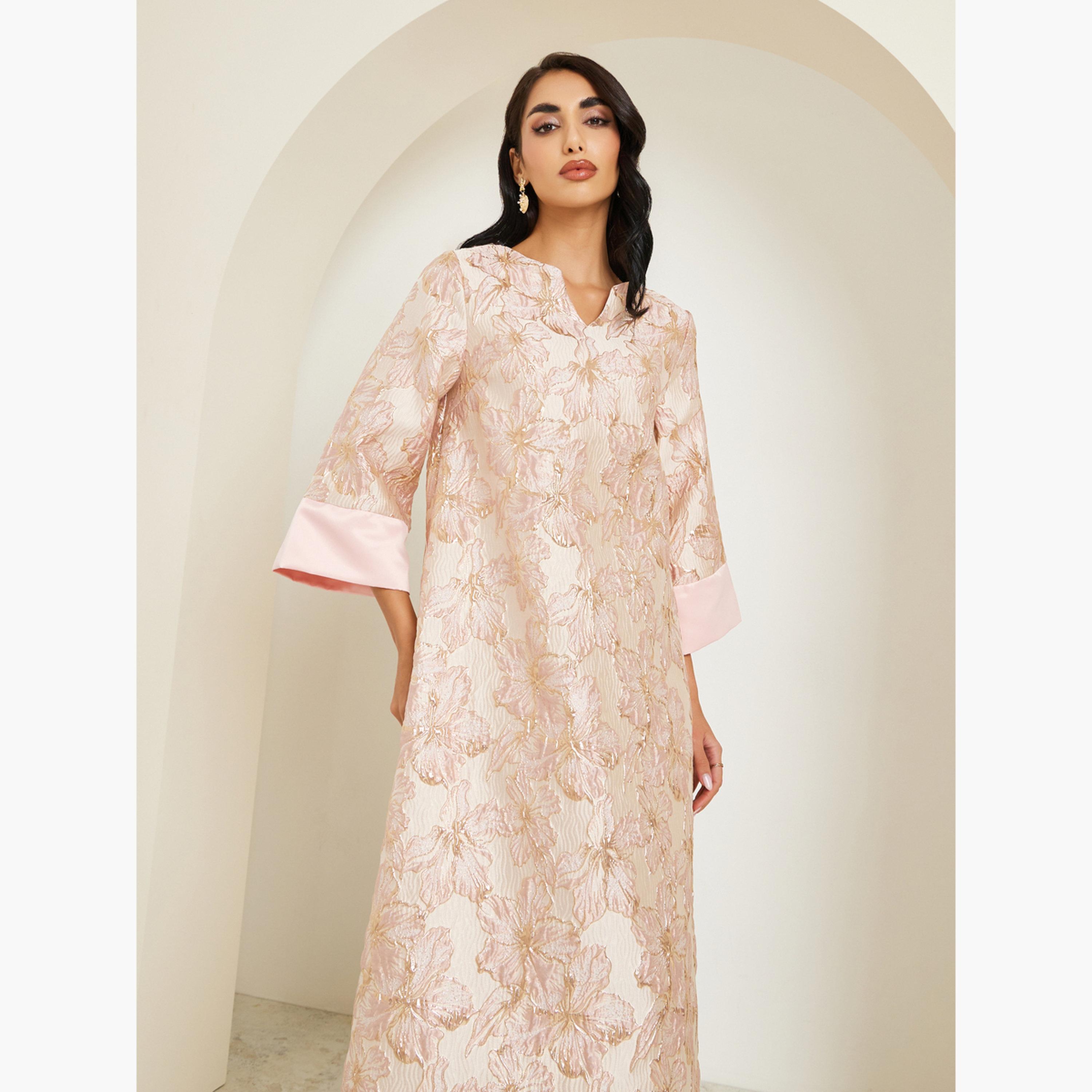 جلابية طويلة جاكار بنقشة زهور-women-arabicclothing-jalabiyas-image-2