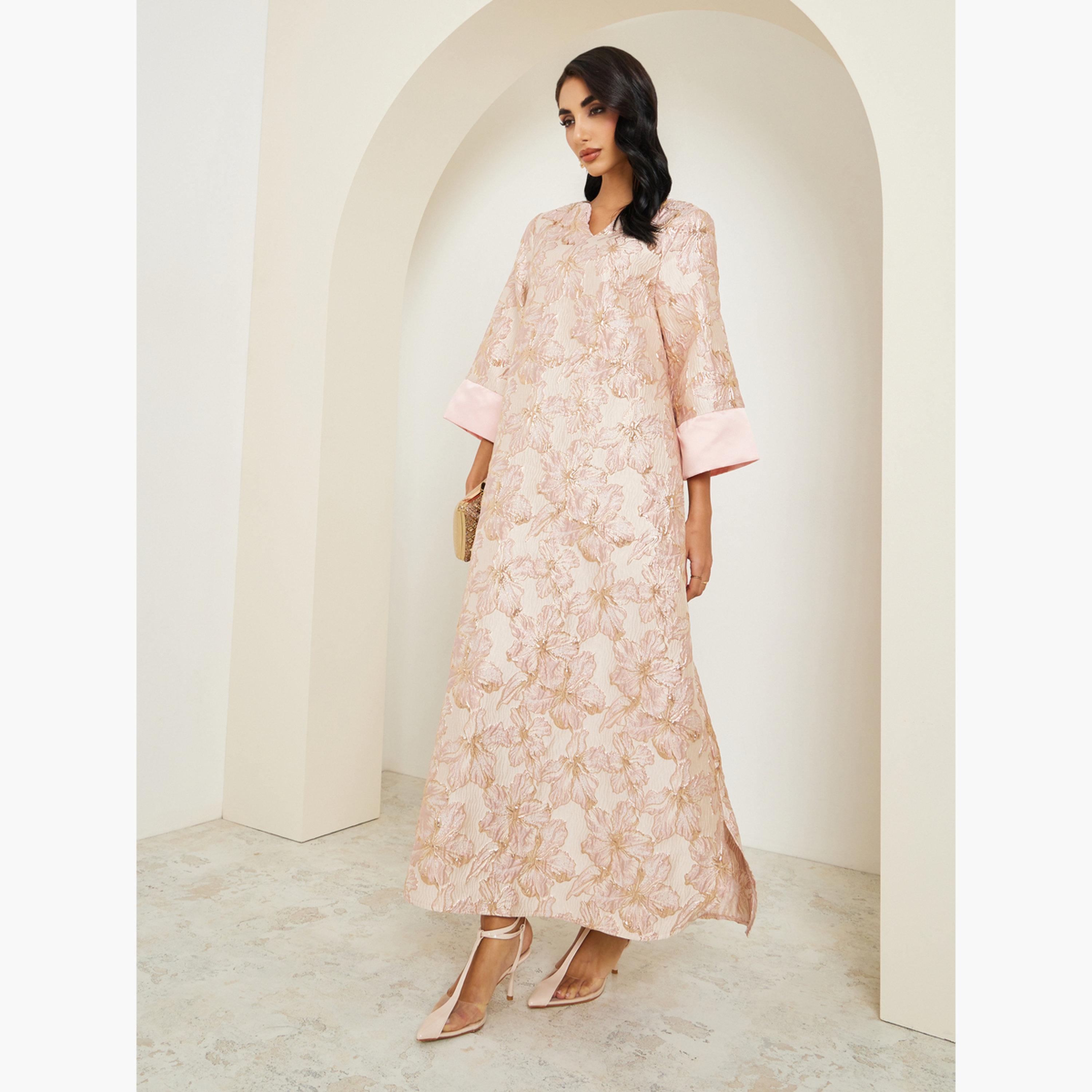 جلابية طويلة جاكار بنقشة زهور-women-arabicclothing-jalabiyas-image-3
