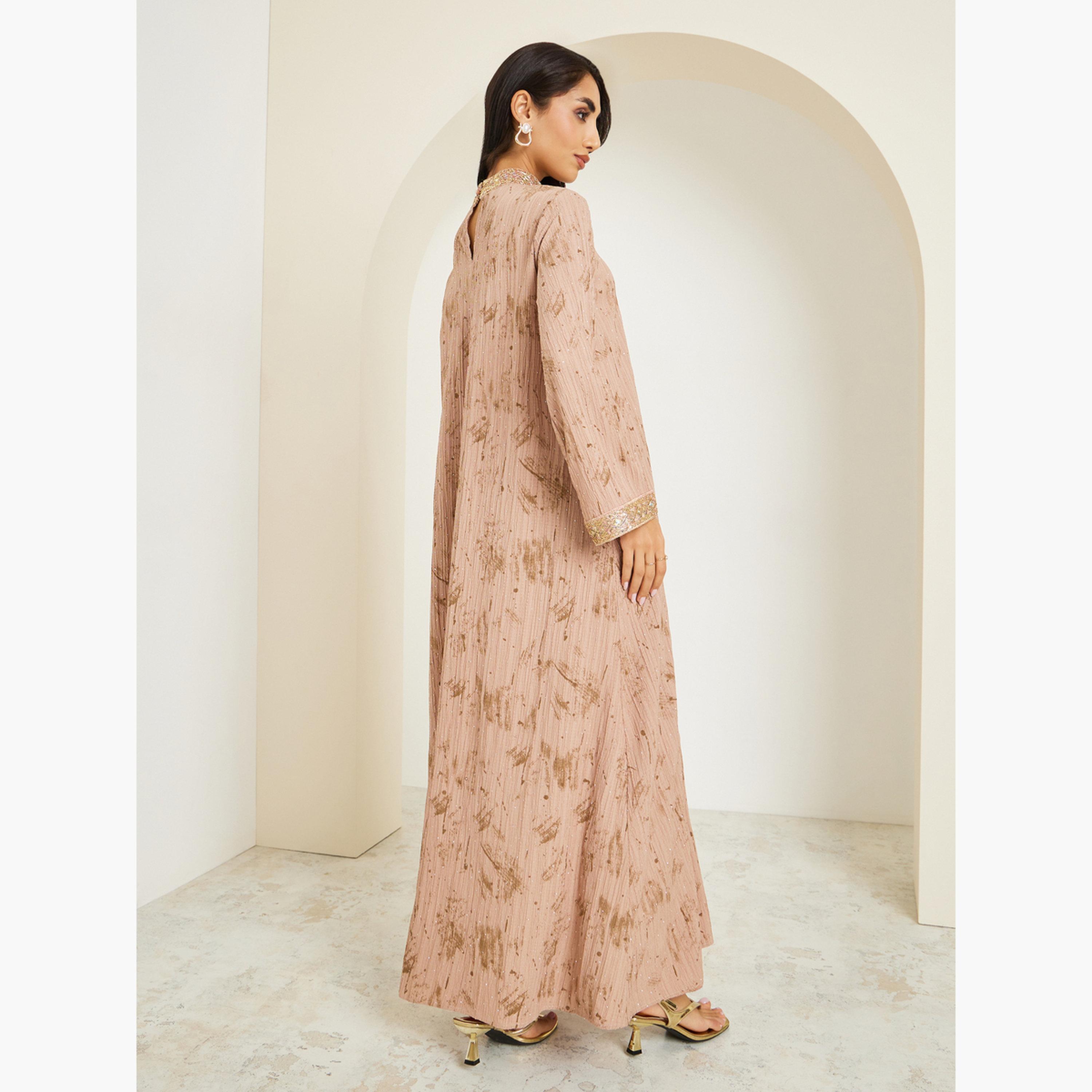 Amirah X Styli Women Beige Embellished Collar Jalabiya-women-arabicclothing-jalabiyas-image-5