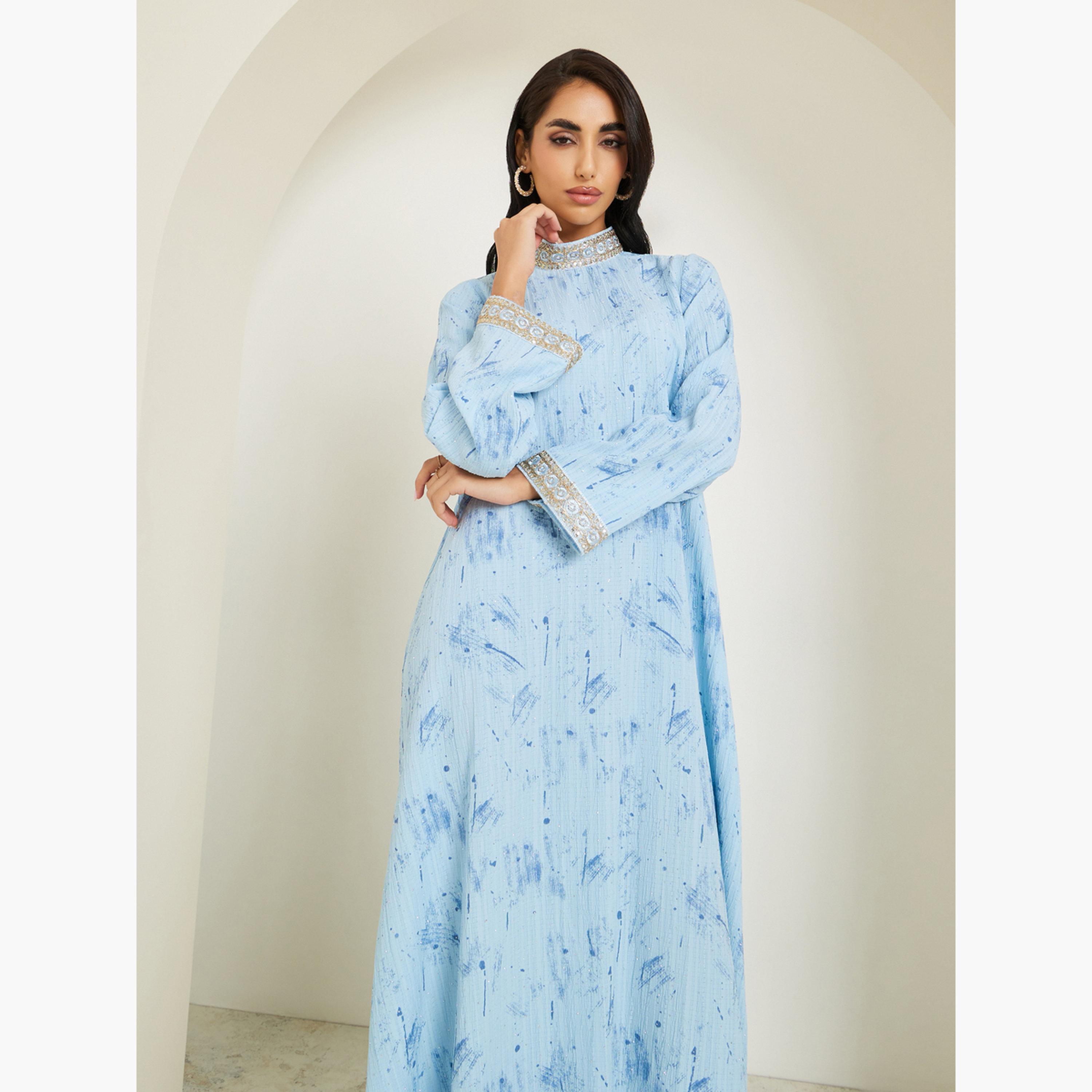 Styli Women Blue Embellished Collar Jalabiya-women-arabicclothing-jalabiyas-image-2