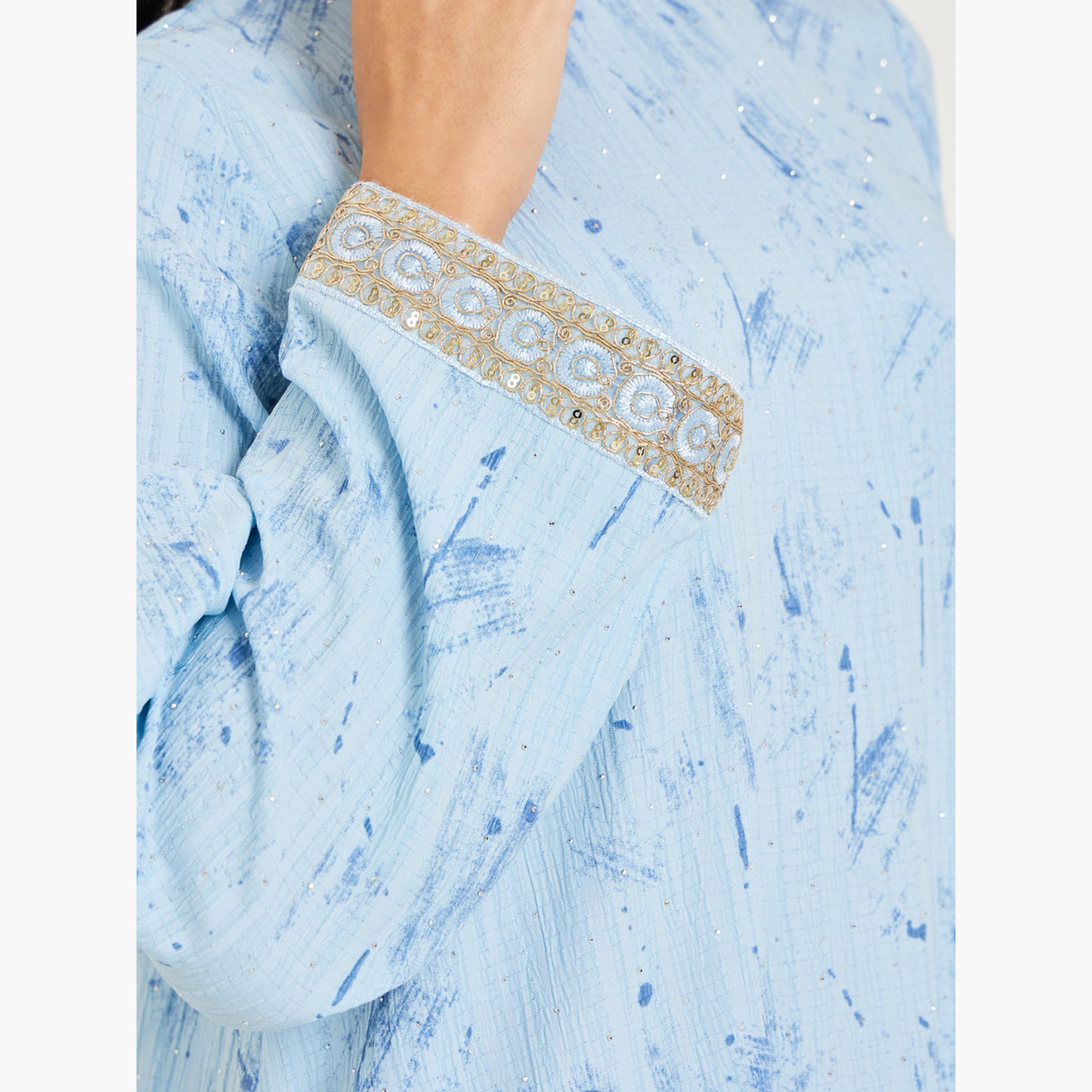 Styli Women Blue Embellished Collar Jalabiya-women-arabicclothing-jalabiyas-image-4