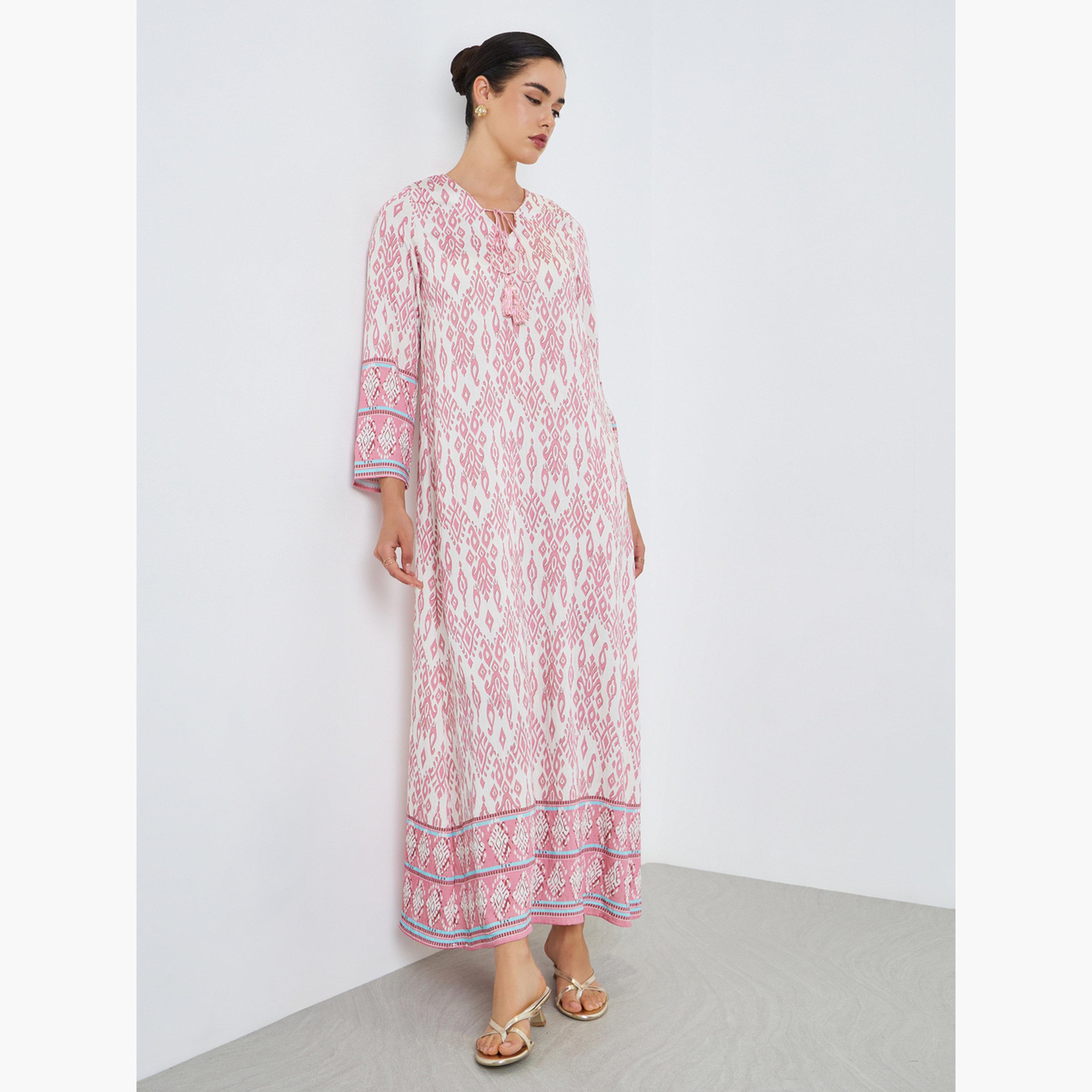 Styli Women Pink All-Over Print A-Line Jalabiya-women-arabicclothing-jalabiyas-image-1